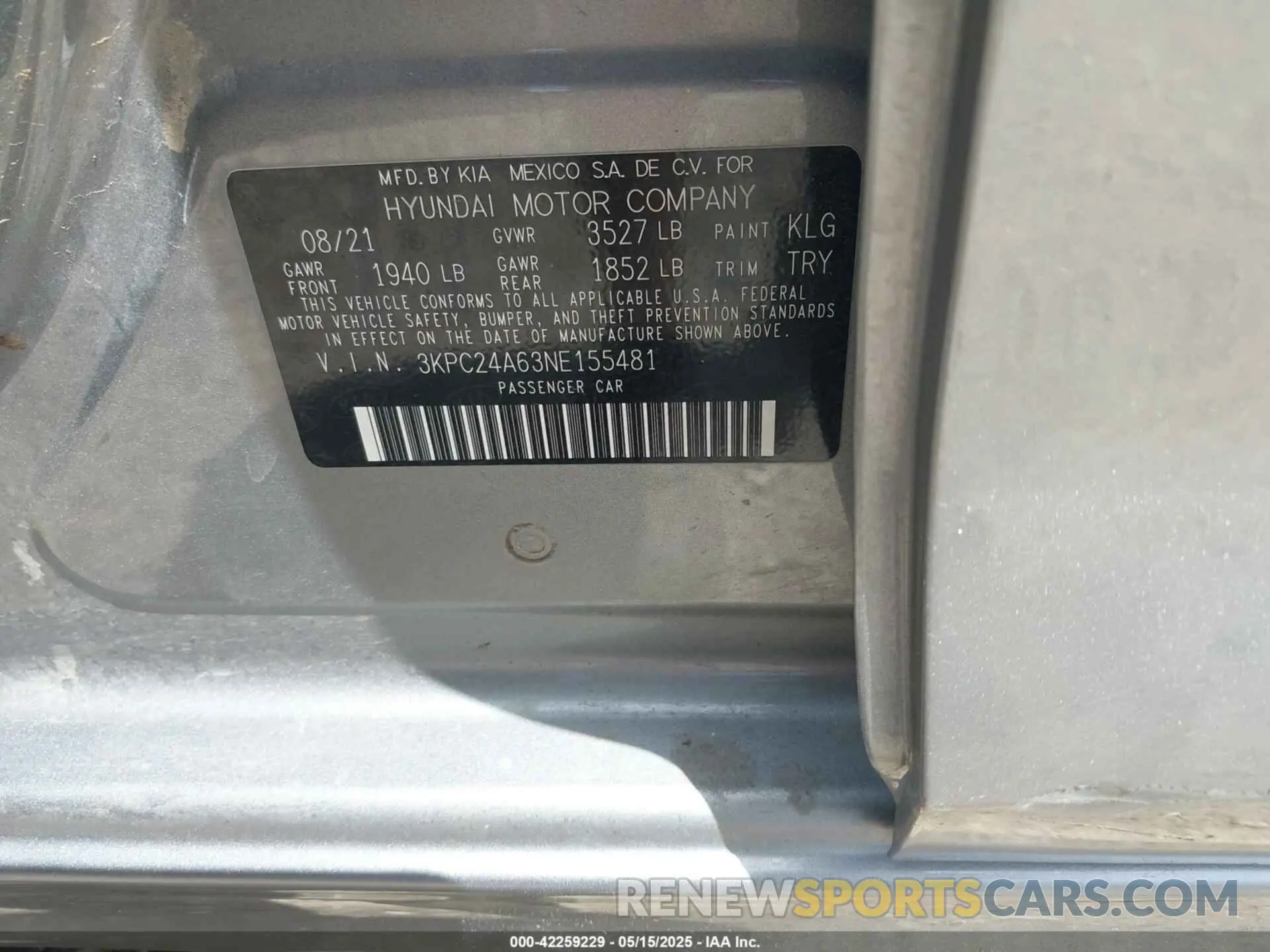 9 Photograph of a damaged car 3KPC24A63NE155481 HYUNDAI ACCENT 2022