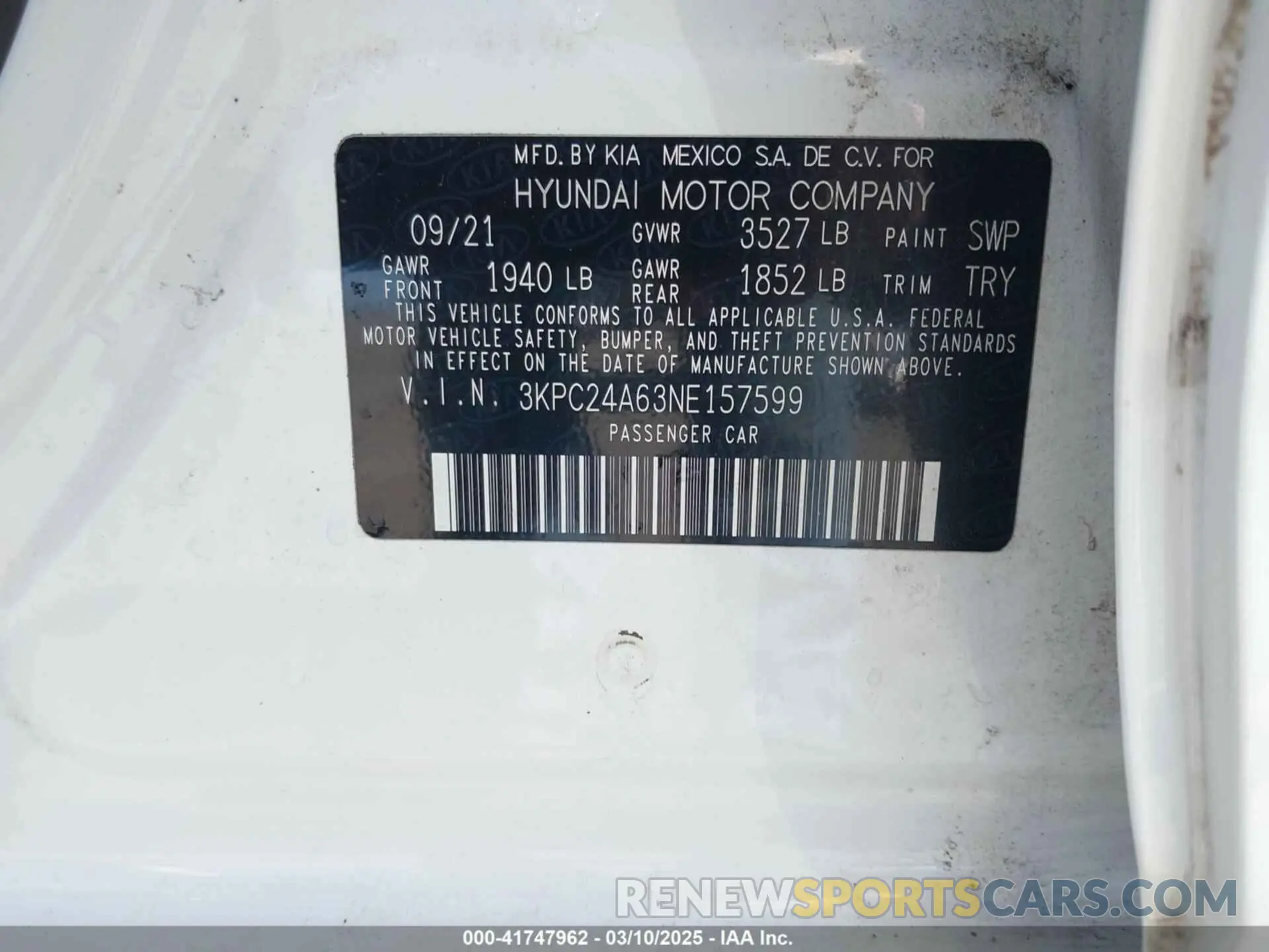 9 Photograph of a damaged car 3KPC24A63NE157599 HYUNDAI ACCENT 2022