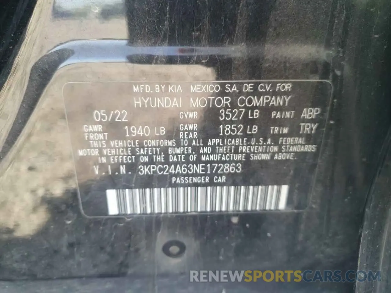 14 Photograph of a damaged car 3KPC24A63NE172863 HYUNDAI ACCENT 2022