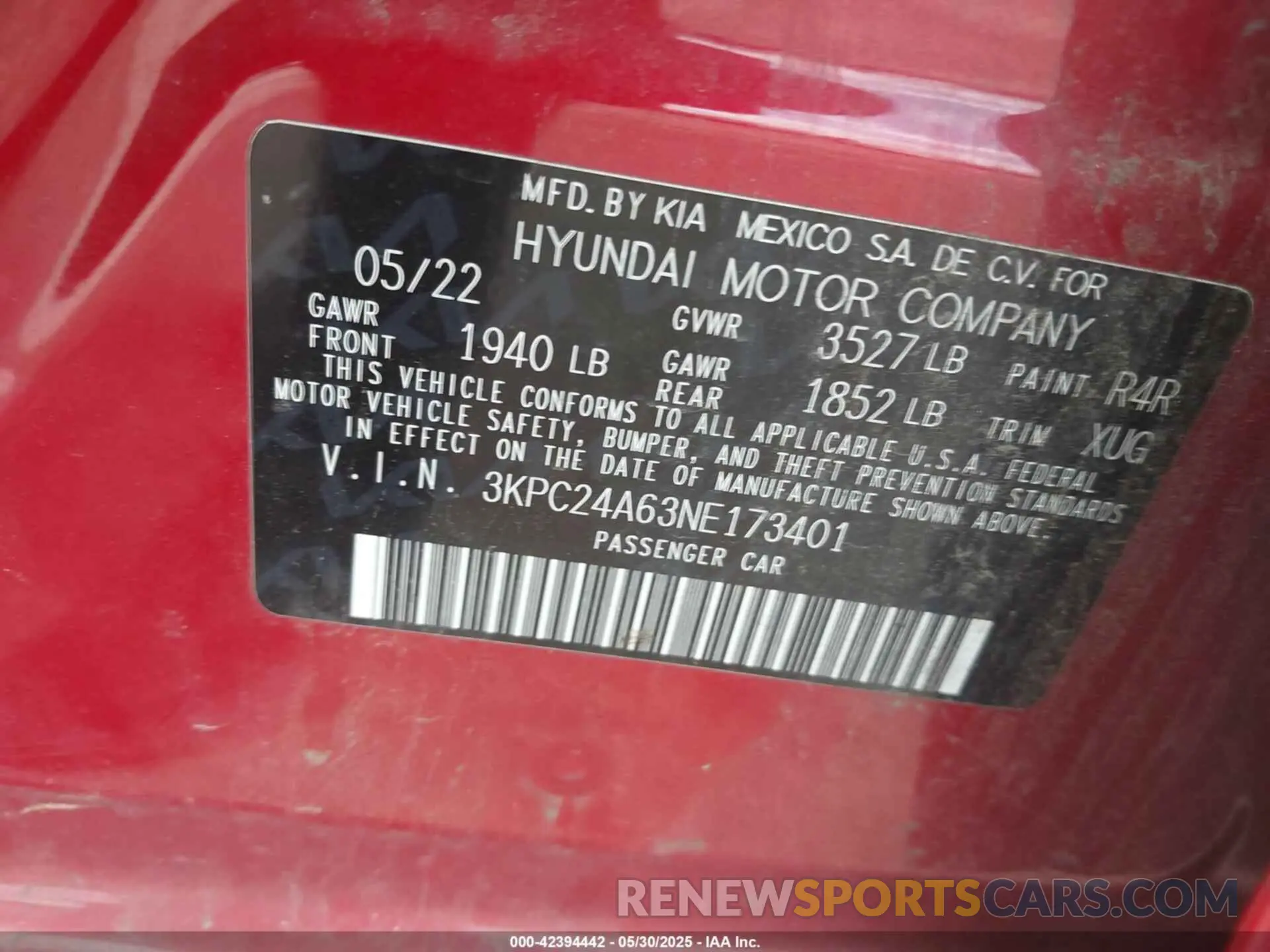9 Photograph of a damaged car 3KPC24A63NE173401 HYUNDAI ACCENT 2022
