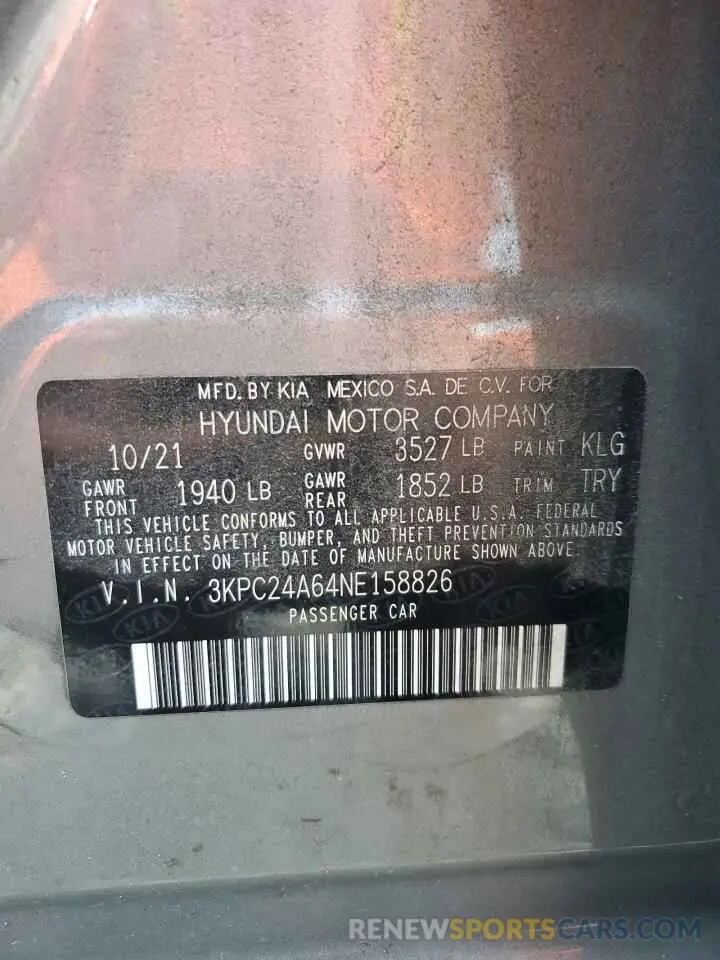 13 Photograph of a damaged car 3KPC24A64NE158826 HYUNDAI ACCENT 2022