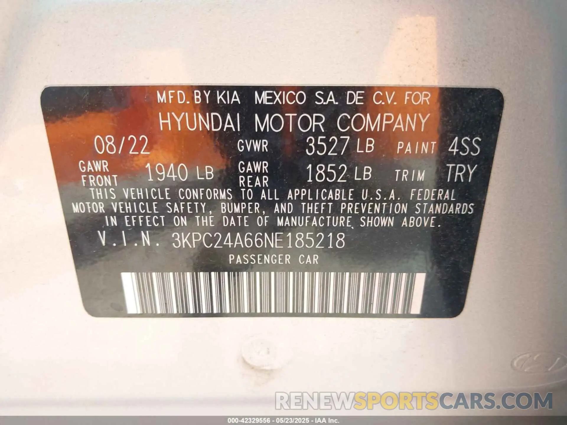 9 Photograph of a damaged car 3KPC24A66NE185218 HYUNDAI ACCENT 2022
