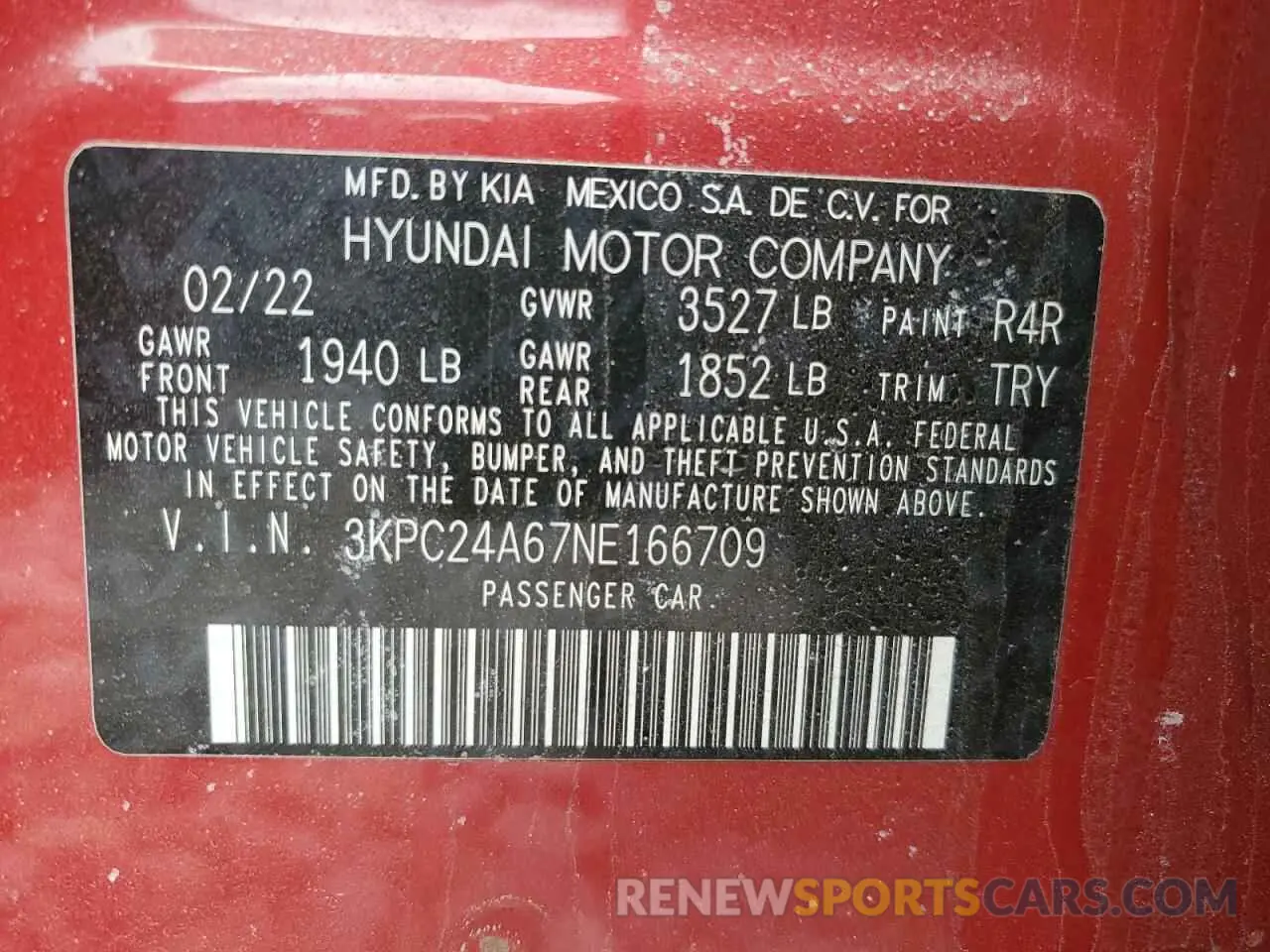 14 Photograph of a damaged car 3KPC24A67NE166709 HYUNDAI ACCENT 2022
