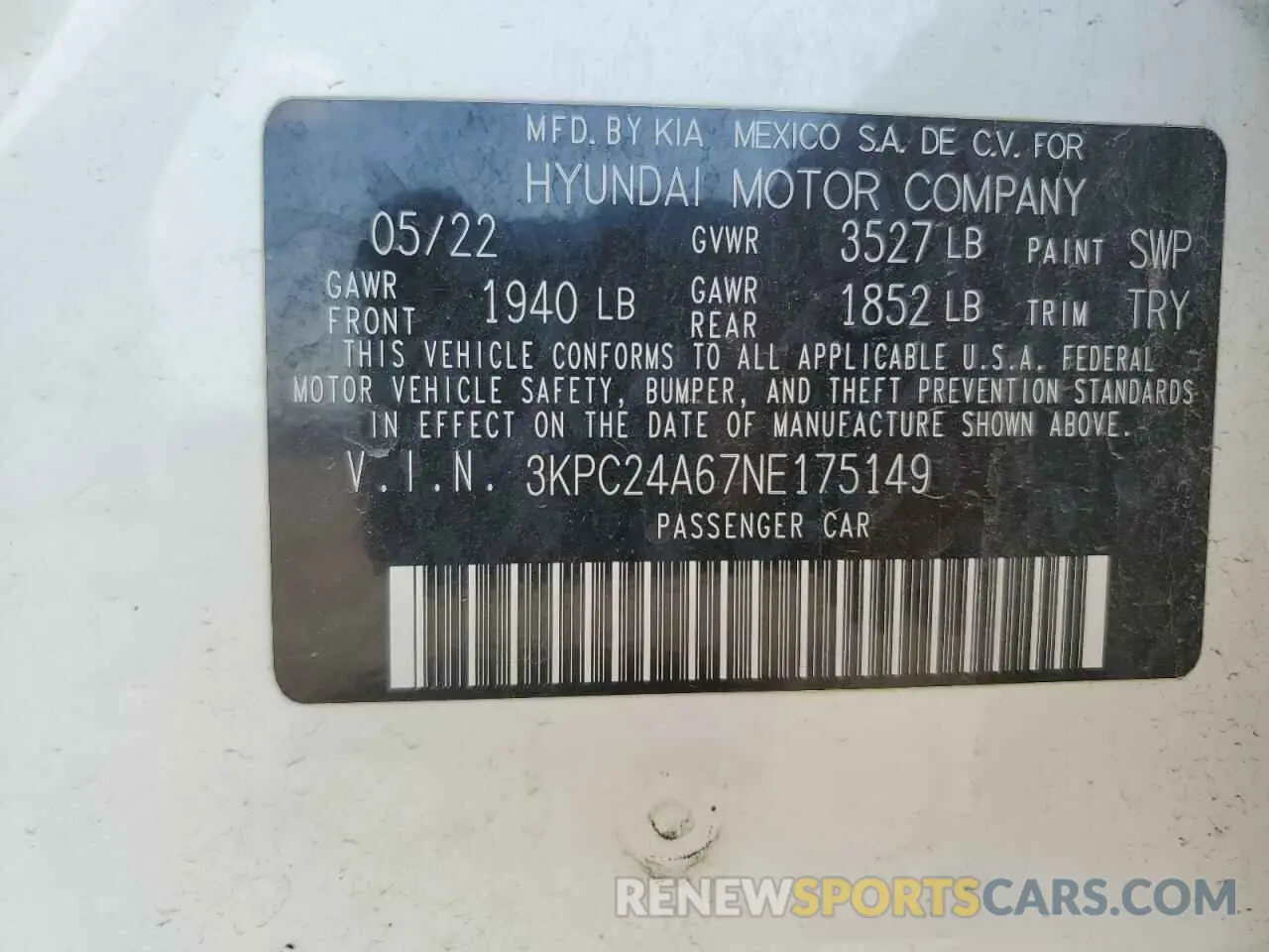 13 Photograph of a damaged car 3KPC24A67NE175149 HYUNDAI ACCENT 2022