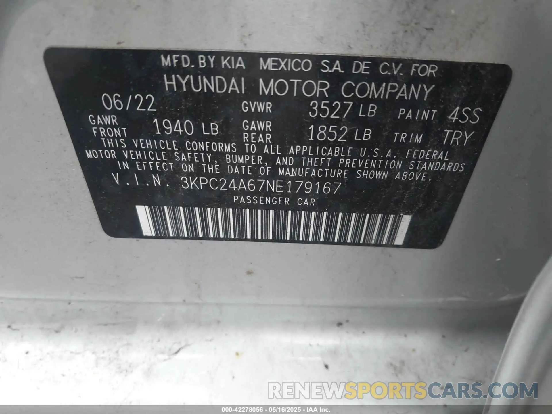 9 Photograph of a damaged car 3KPC24A67NE179167 HYUNDAI ACCENT 2022