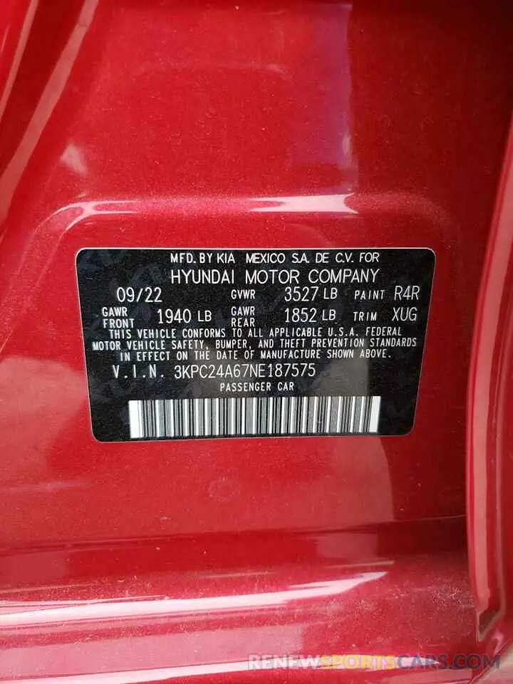 13 Photograph of a damaged car 3KPC24A67NE187575 HYUNDAI ACCENT 2022