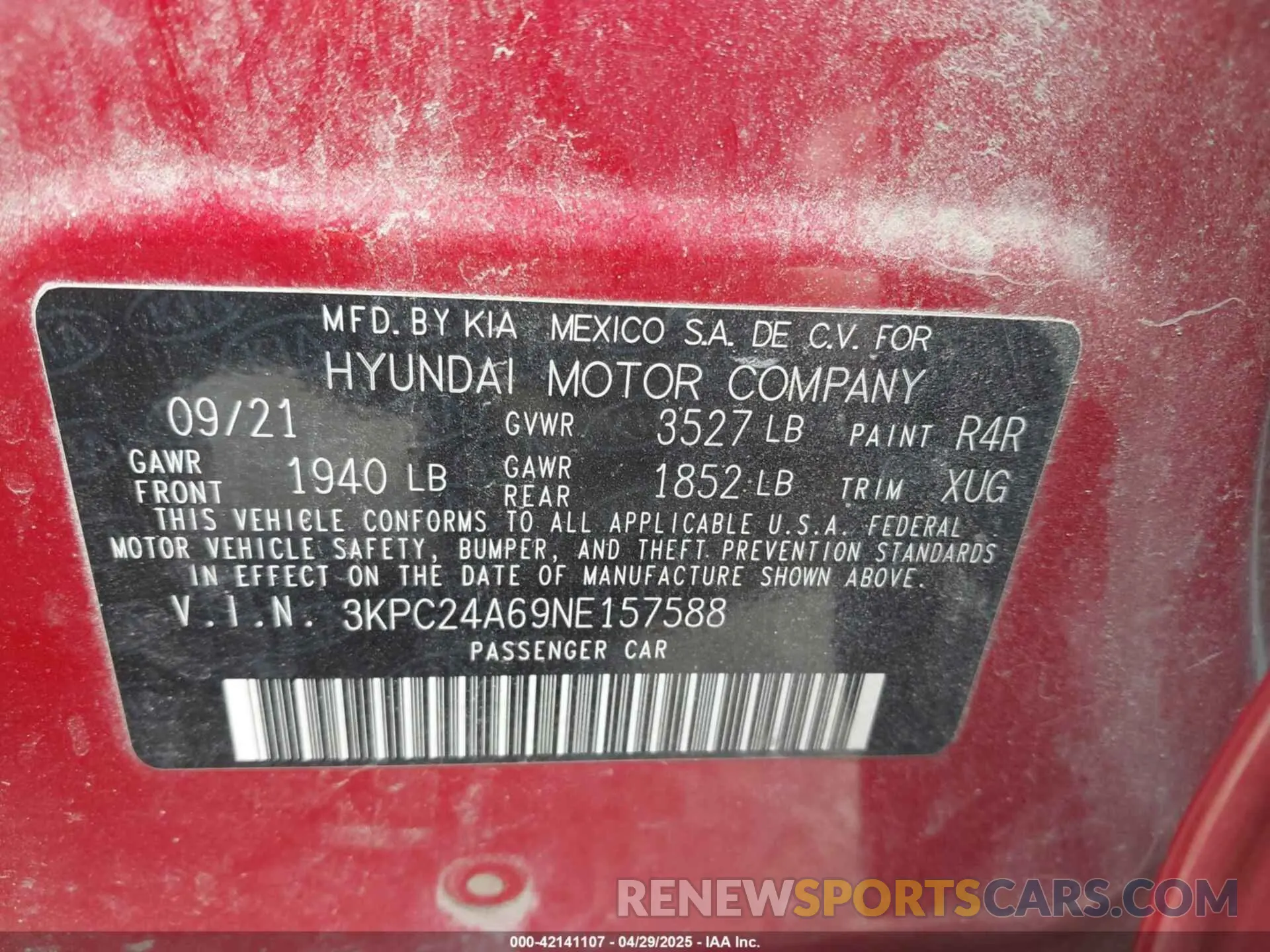 9 Photograph of a damaged car 3KPC24A69NE157588 HYUNDAI ACCENT 2022