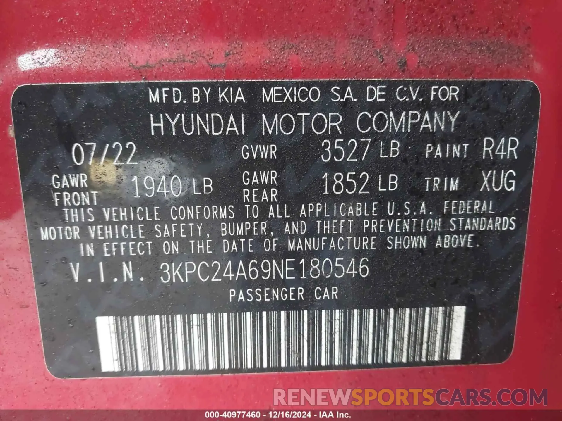 9 Photograph of a damaged car 3KPC24A69NE180546 HYUNDAI ACCENT 2022