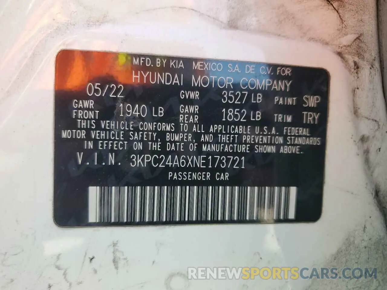 12 Photograph of a damaged car 3KPC24A6XNE173721 HYUNDAI ACCENT 2022