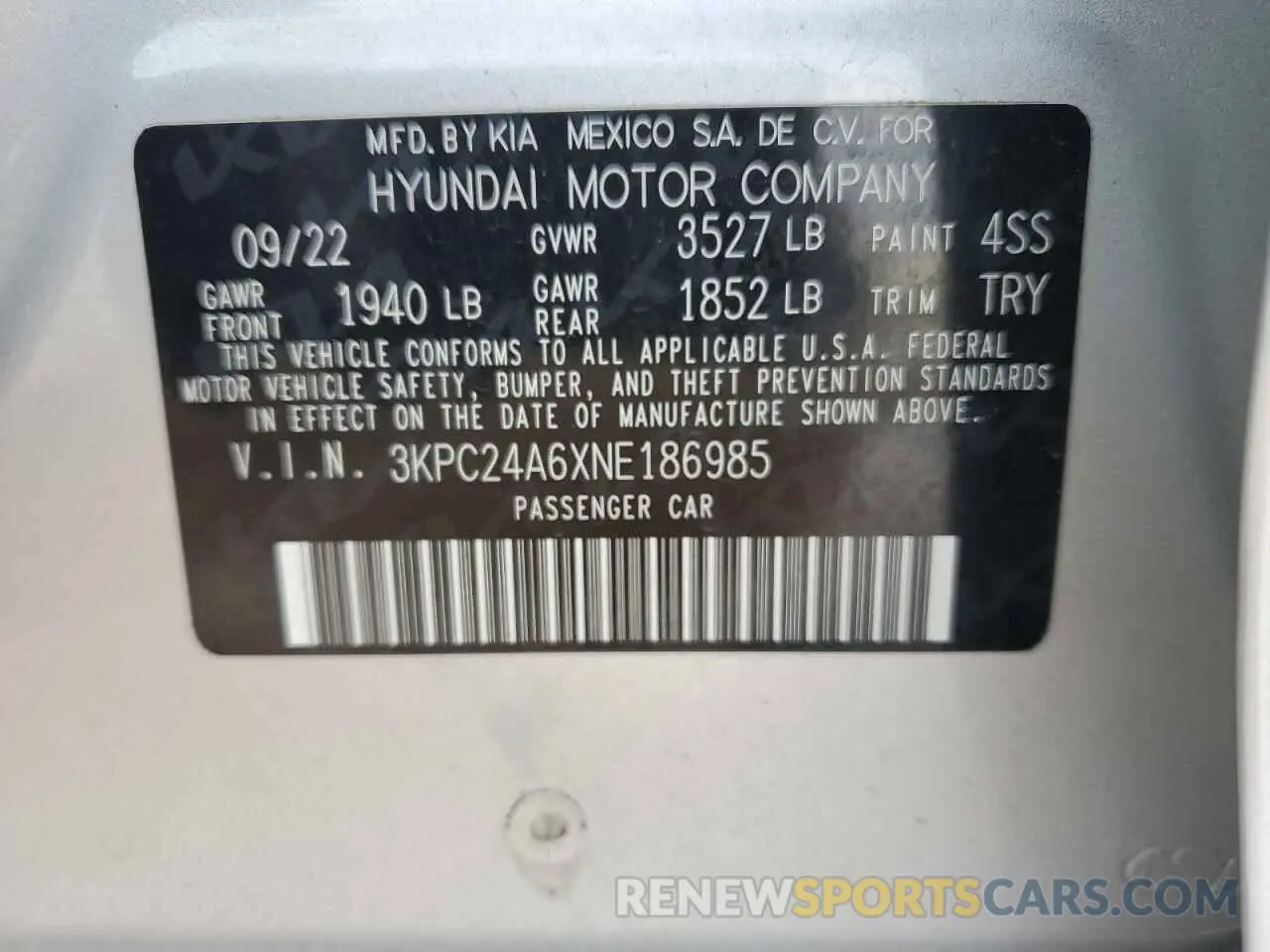 14 Photograph of a damaged car 3KPC24A6XNE186985 HYUNDAI ACCENT 2022