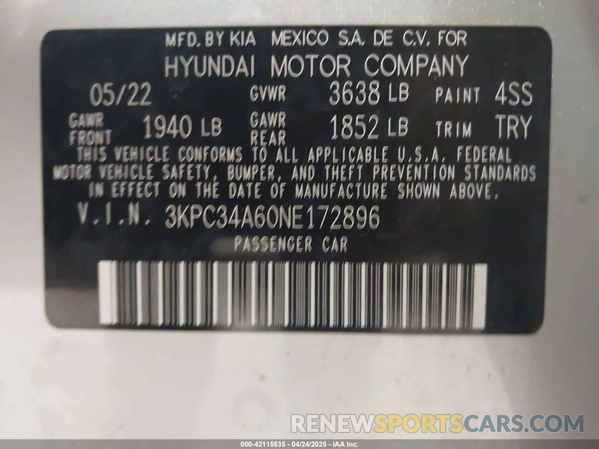 9 Photograph of a damaged car 3KPC34A60NE172896 HYUNDAI ACCENT 2022