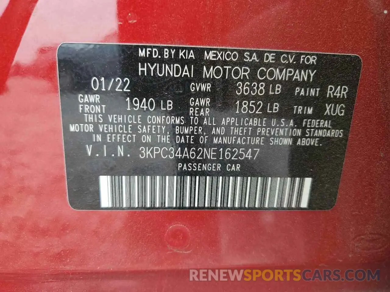 12 Photograph of a damaged car 3KPC34A62NE162547 HYUNDAI ACCENT 2022