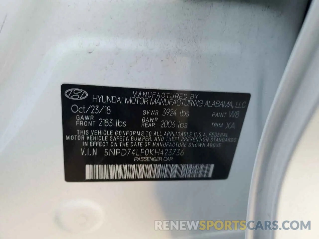 12 Photograph of a damaged car 5NPD74LF0KH423736 HYUNDAI ELANTRA 2019