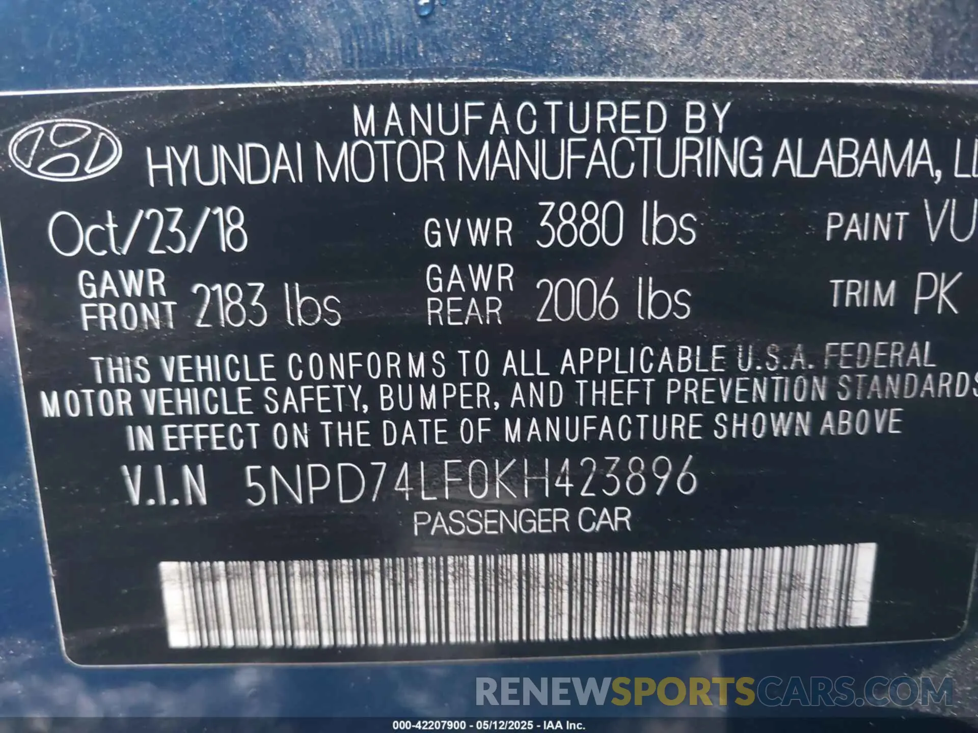 9 Photograph of a damaged car 5NPD74LF0KH423896 HYUNDAI ELANTRA 2019