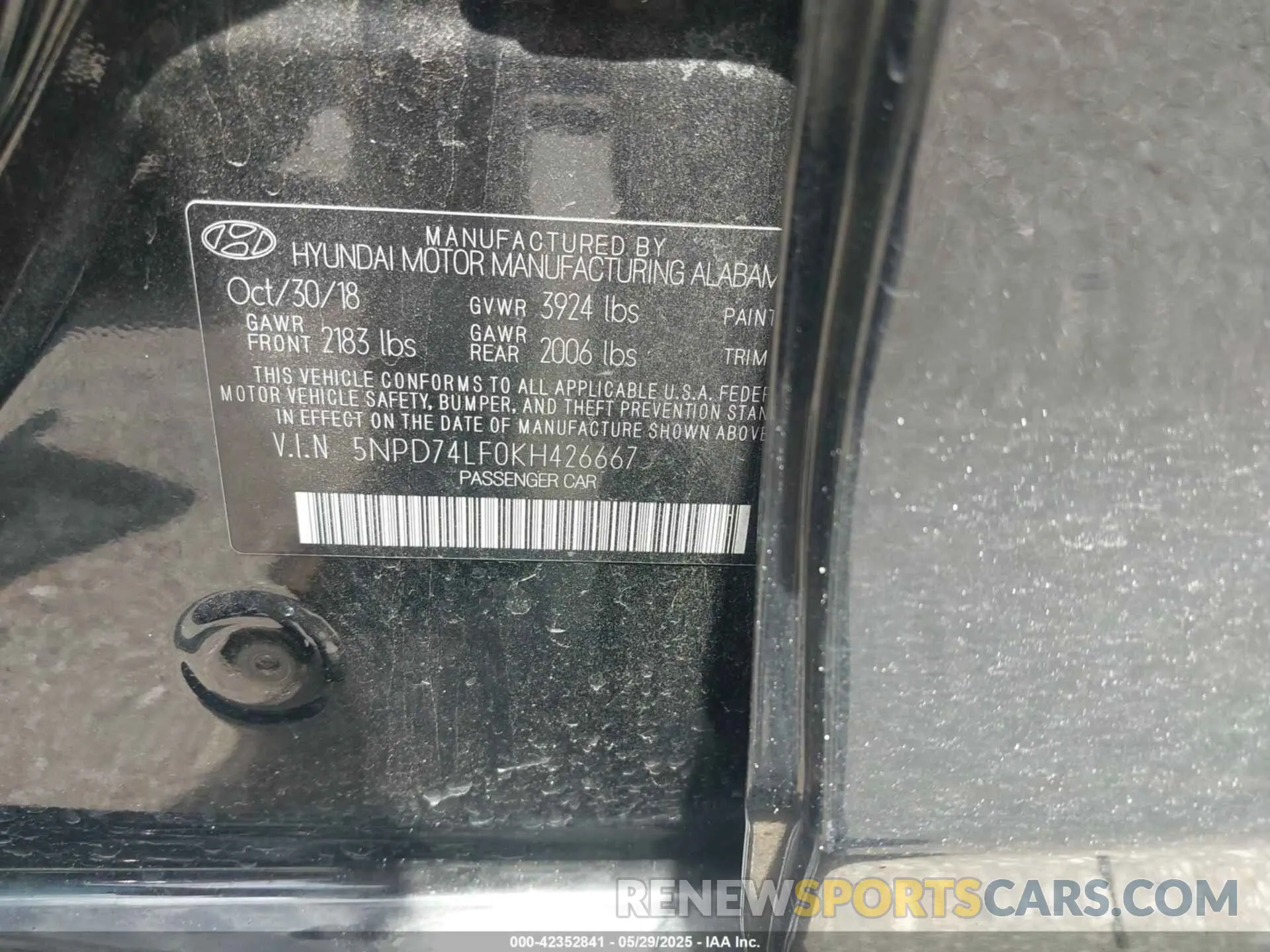 9 Photograph of a damaged car 5NPD74LF0KH426667 HYUNDAI ELANTRA 2019