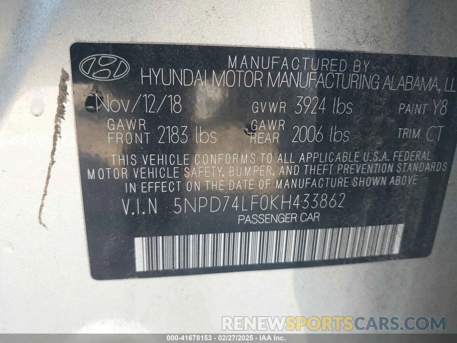 9 Photograph of a damaged car 5NPD74LF0KH433862 HYUNDAI ELANTRA 2019