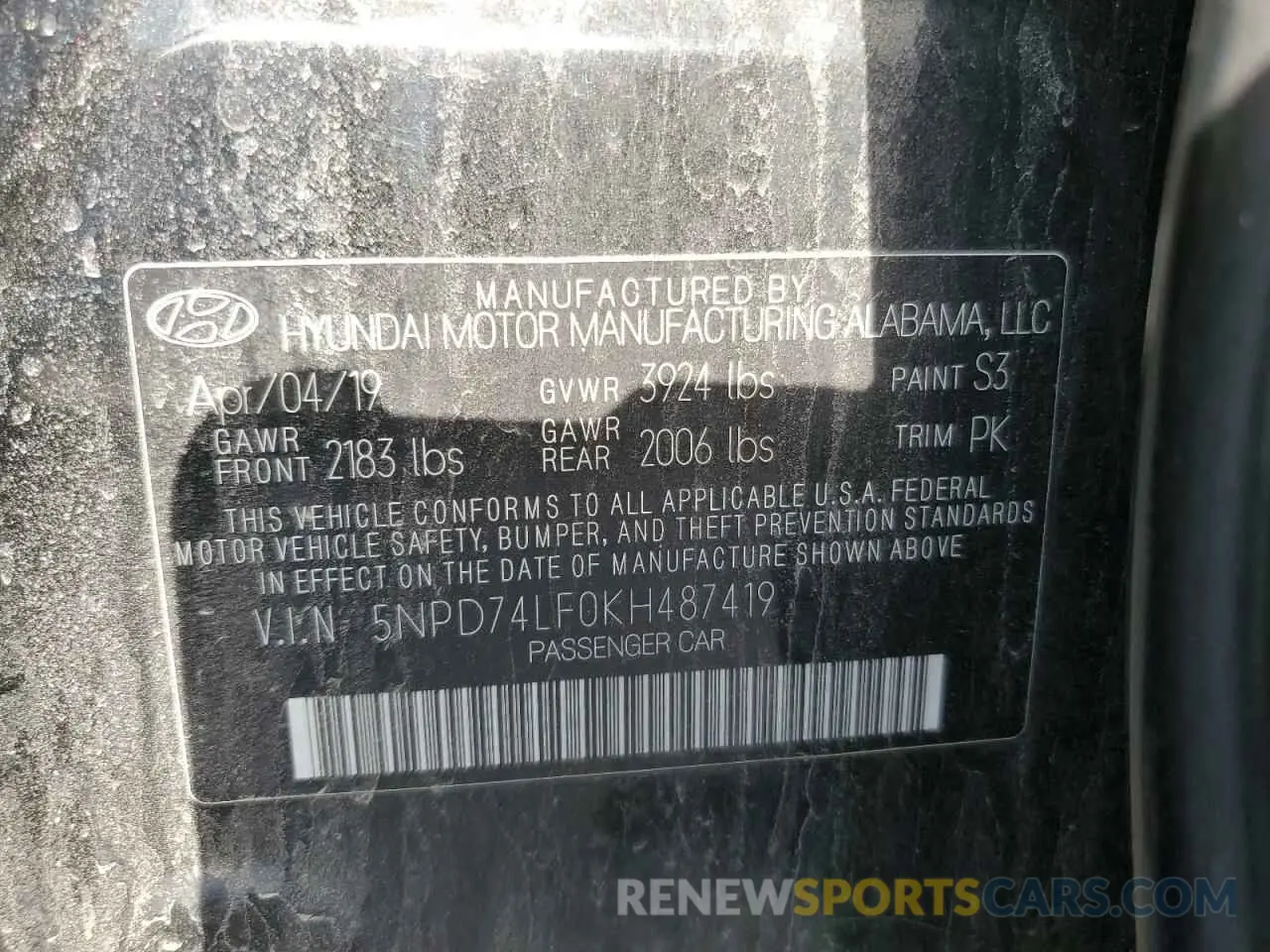 14 Photograph of a damaged car 5NPD74LF0KH487419 HYUNDAI ELANTRA 2019