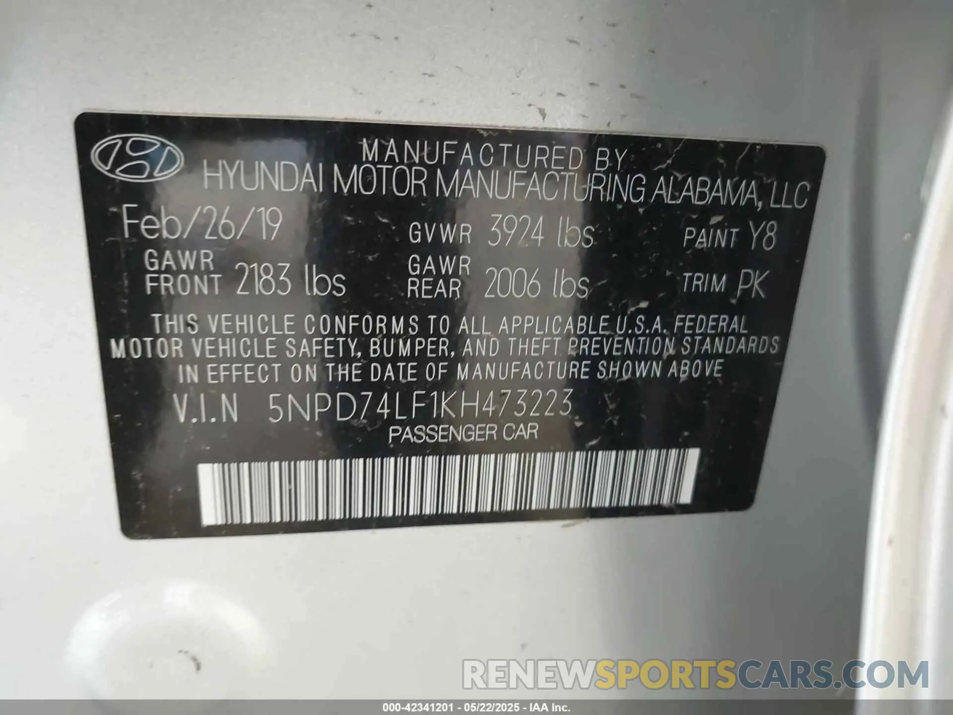9 Photograph of a damaged car 5NPD74LF1KH473223 HYUNDAI ELANTRA 2019