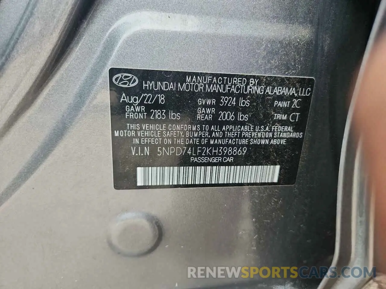 12 Photograph of a damaged car 5NPD74LF2KH398869 HYUNDAI ELANTRA 2019