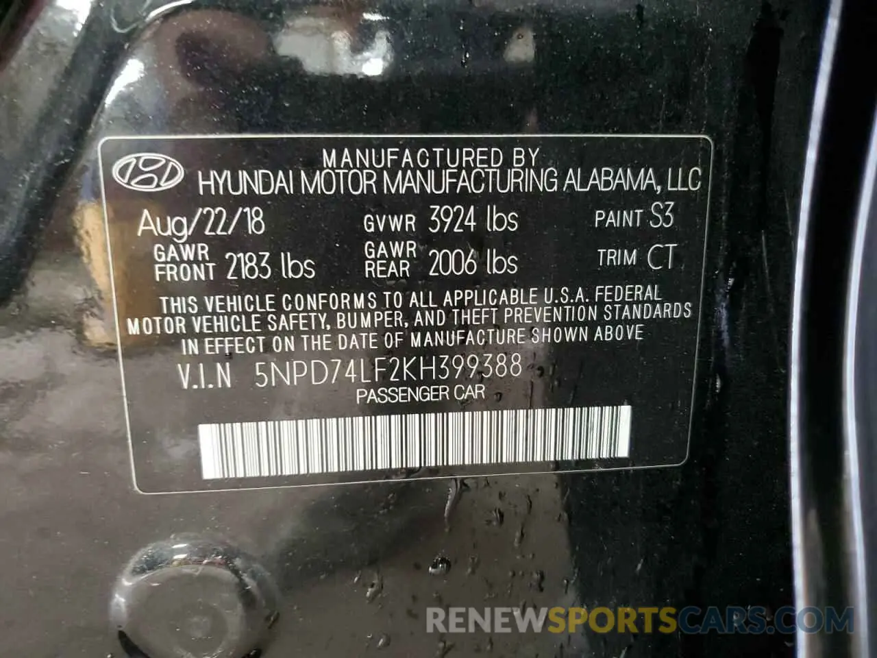13 Photograph of a damaged car 5NPD74LF2KH399388 HYUNDAI ELANTRA 2019
