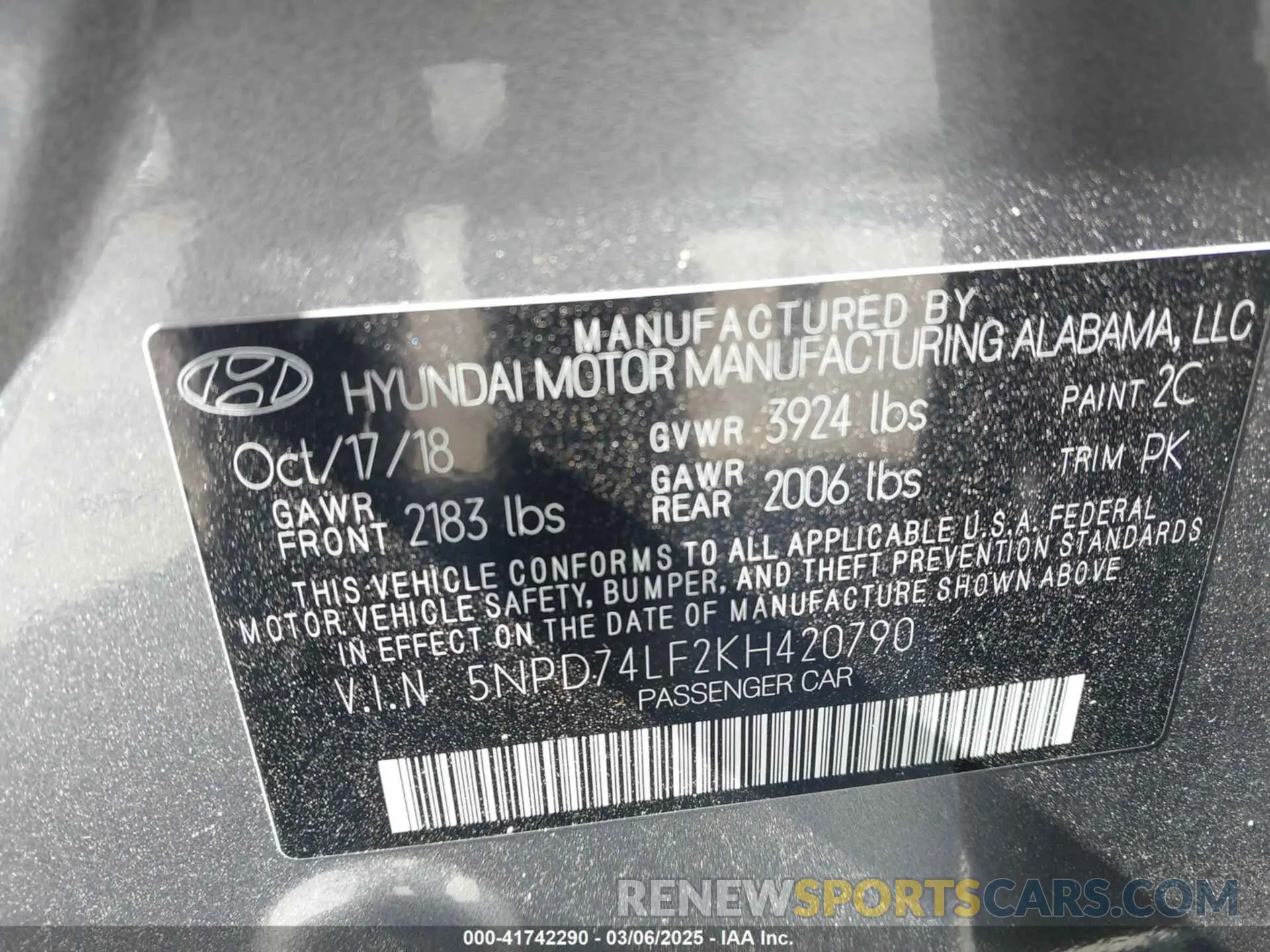 9 Photograph of a damaged car 5NPD74LF2KH420790 HYUNDAI ELANTRA 2019
