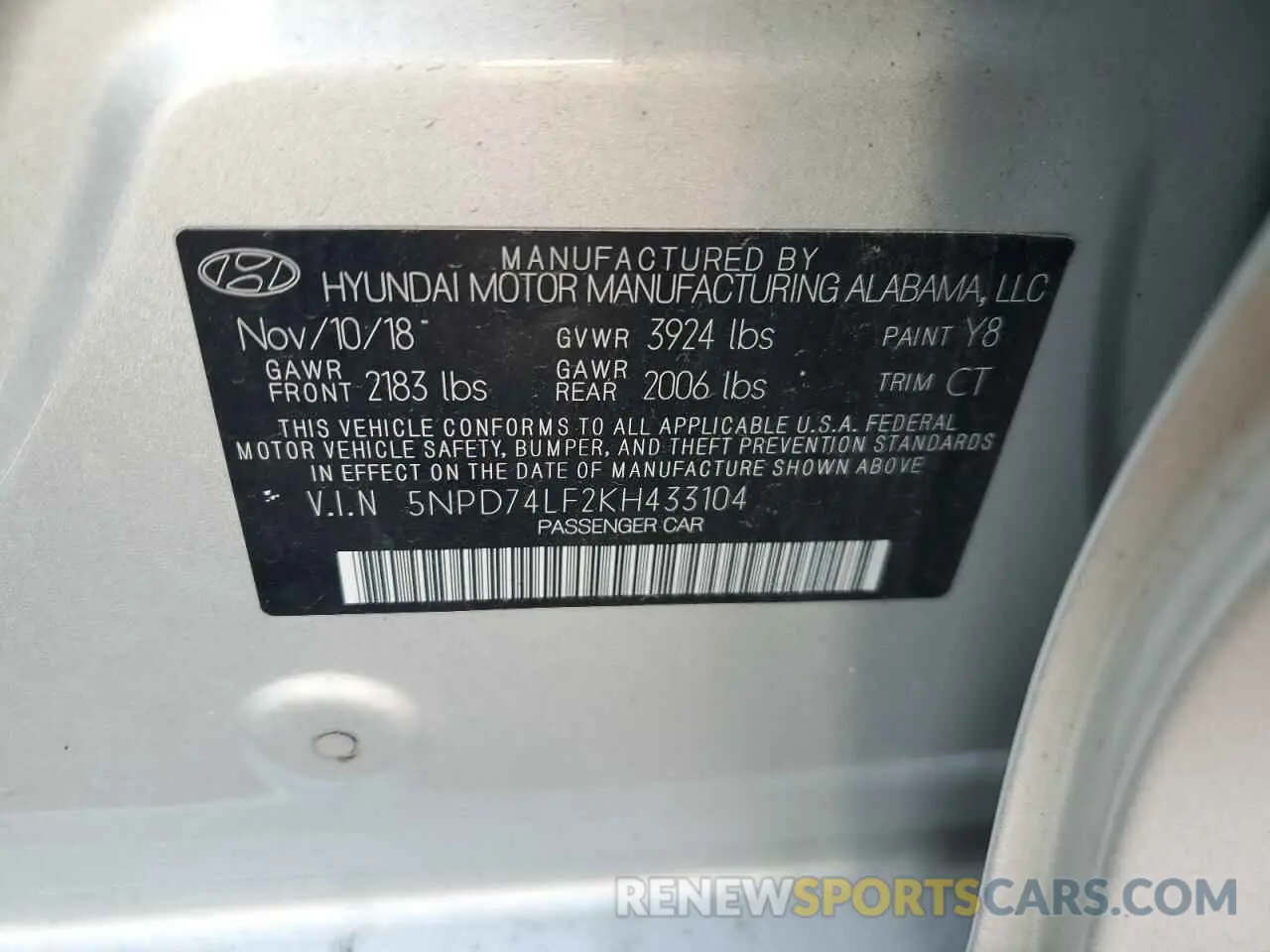 14 Photograph of a damaged car 5NPD74LF2KH433104 HYUNDAI ELANTRA 2019