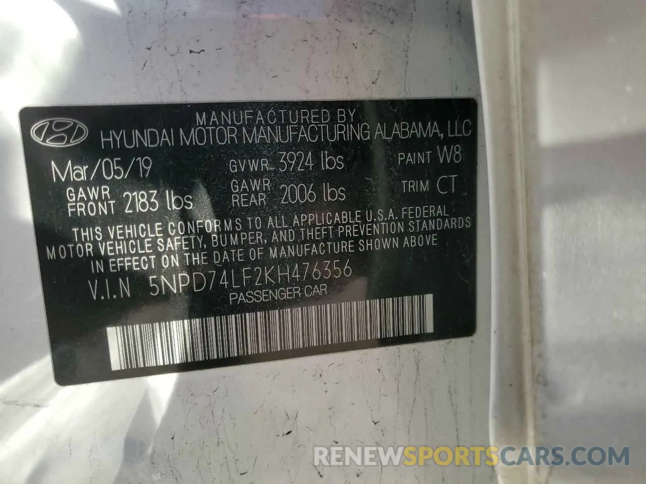 12 Photograph of a damaged car 5NPD74LF2KH476356 HYUNDAI ELANTRA 2019