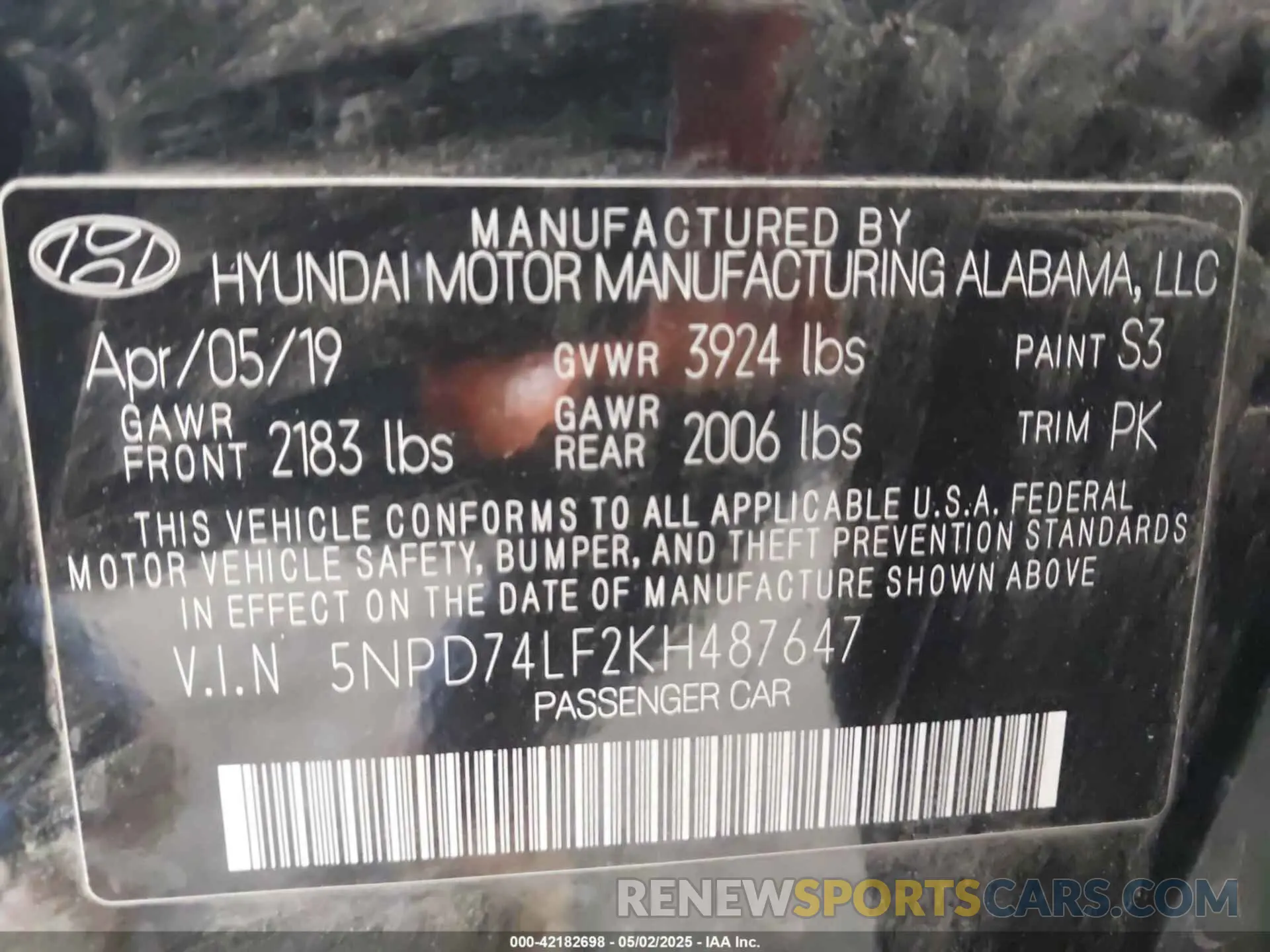 9 Photograph of a damaged car 5NPD74LF2KH487647 HYUNDAI ELANTRA 2019