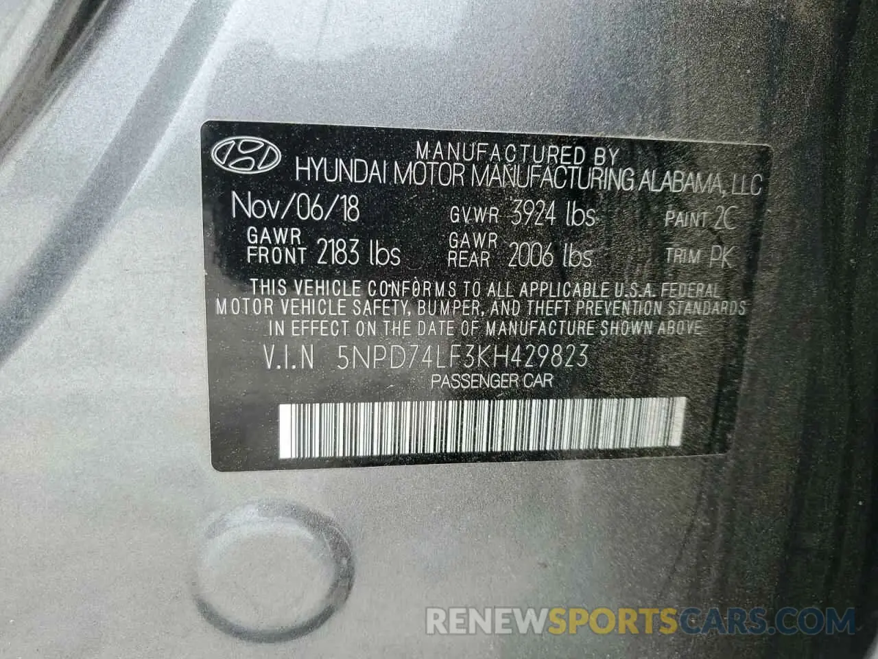 12 Photograph of a damaged car 5NPD74LF3KH429823 HYUNDAI ELANTRA 2019