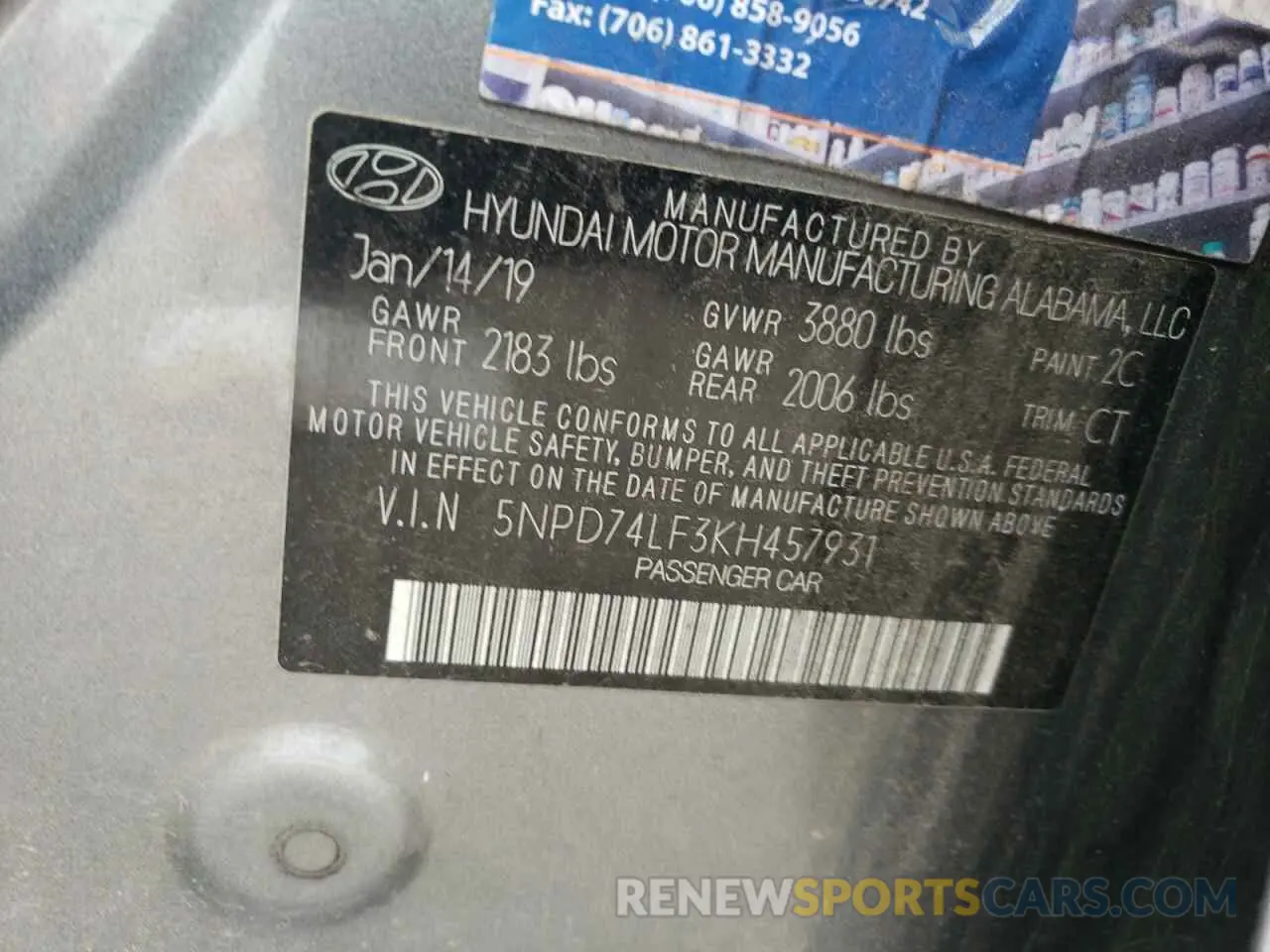 14 Photograph of a damaged car 5NPD74LF3KH457931 HYUNDAI ELANTRA 2019
