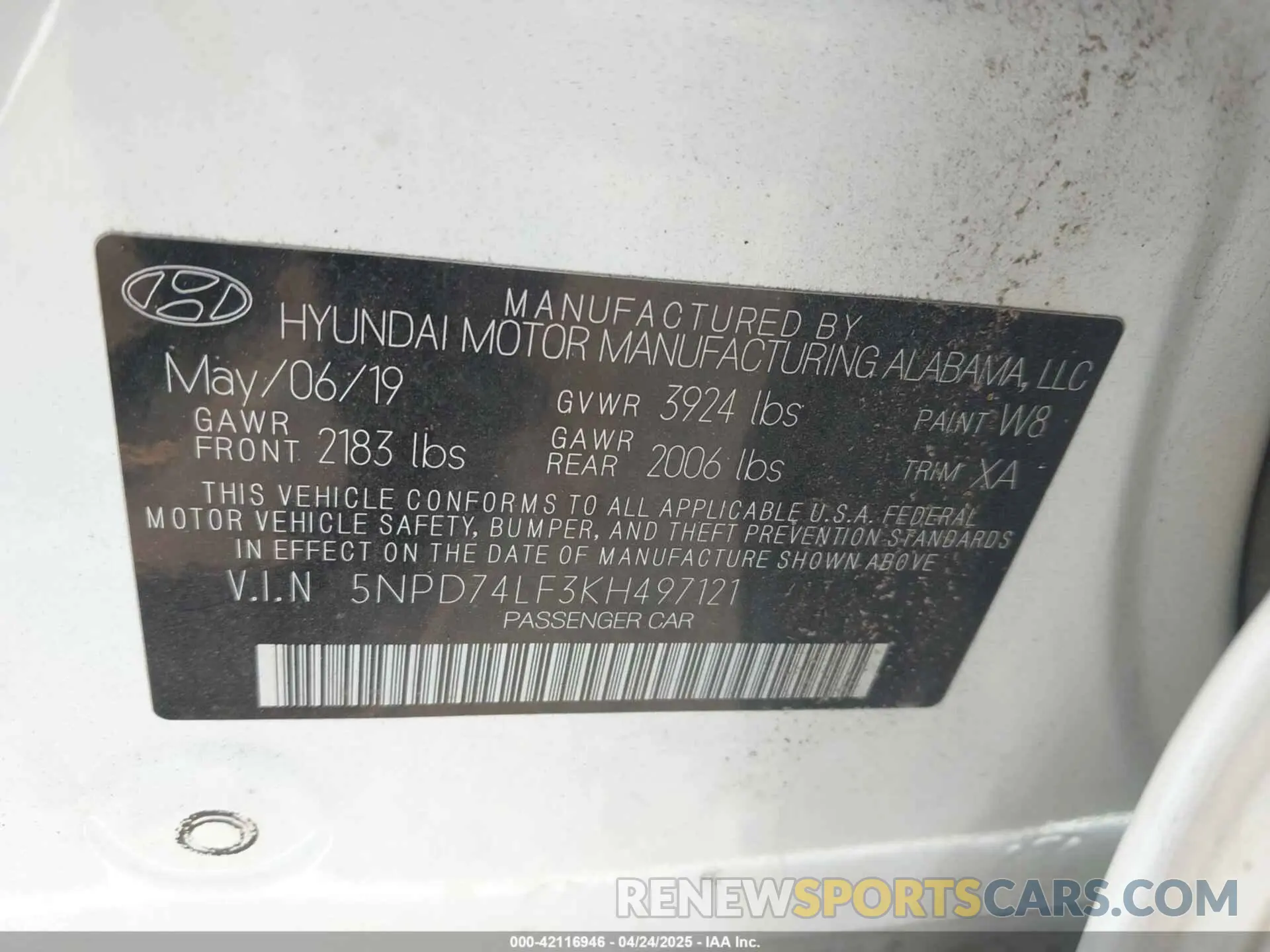 9 Photograph of a damaged car 5NPD74LF3KH497121 HYUNDAI ELANTRA 2019