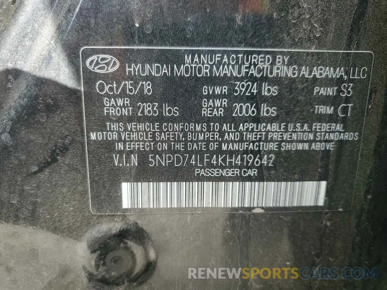 15 Photograph of a damaged car 5NPD74LF4KH419642 HYUNDAI ELANTRA 2019