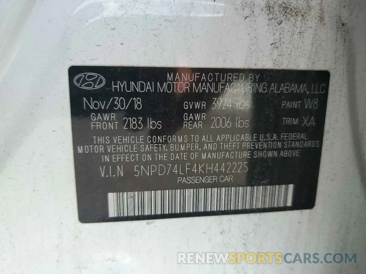 12 Photograph of a damaged car 5NPD74LF4KH442225 HYUNDAI ELANTRA 2019