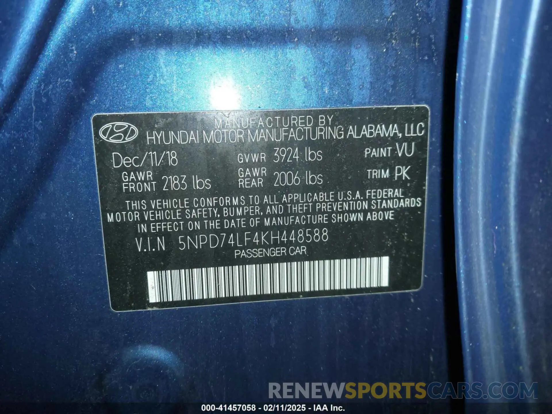 9 Photograph of a damaged car 5NPD74LF4KH448588 HYUNDAI ELANTRA 2019