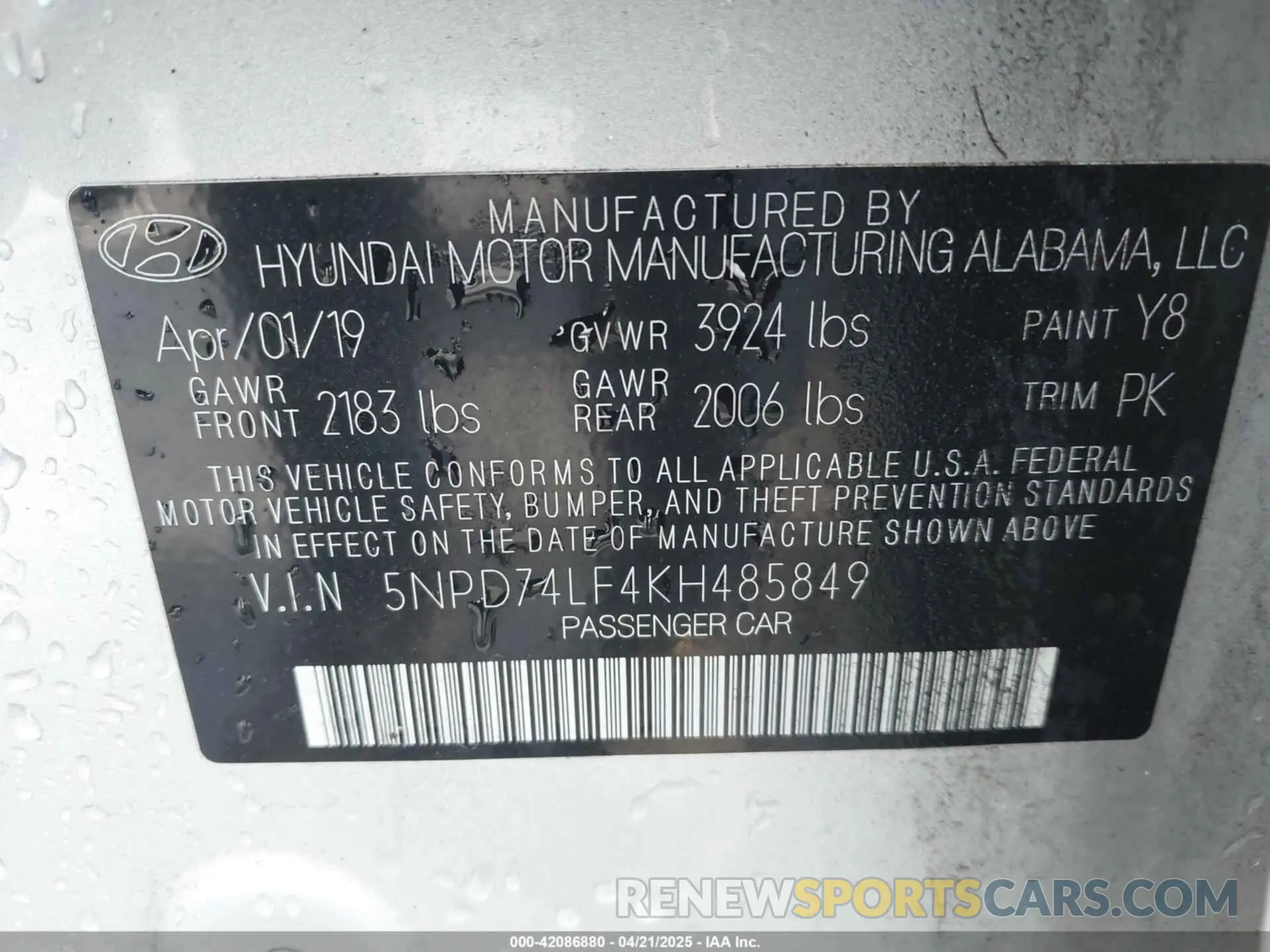 9 Photograph of a damaged car 5NPD74LF4KH485849 HYUNDAI ELANTRA 2019