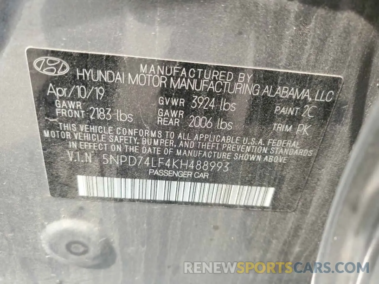 13 Photograph of a damaged car 5NPD74LF4KH488993 HYUNDAI ELANTRA 2019