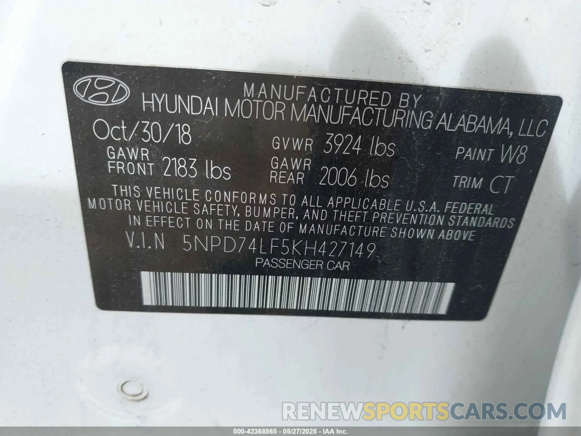 9 Photograph of a damaged car 5NPD74LF5KH427149 HYUNDAI ELANTRA 2019