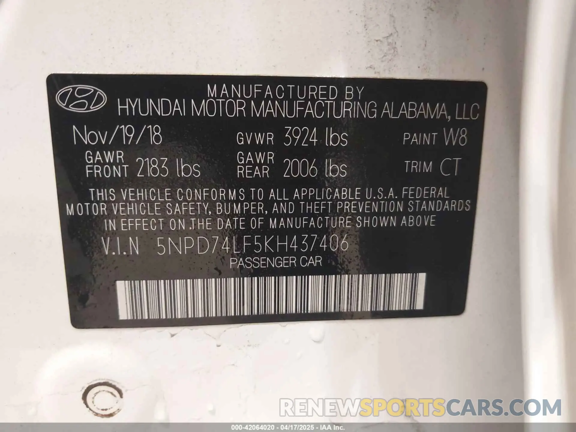 9 Photograph of a damaged car 5NPD74LF5KH437406 HYUNDAI ELANTRA 2019