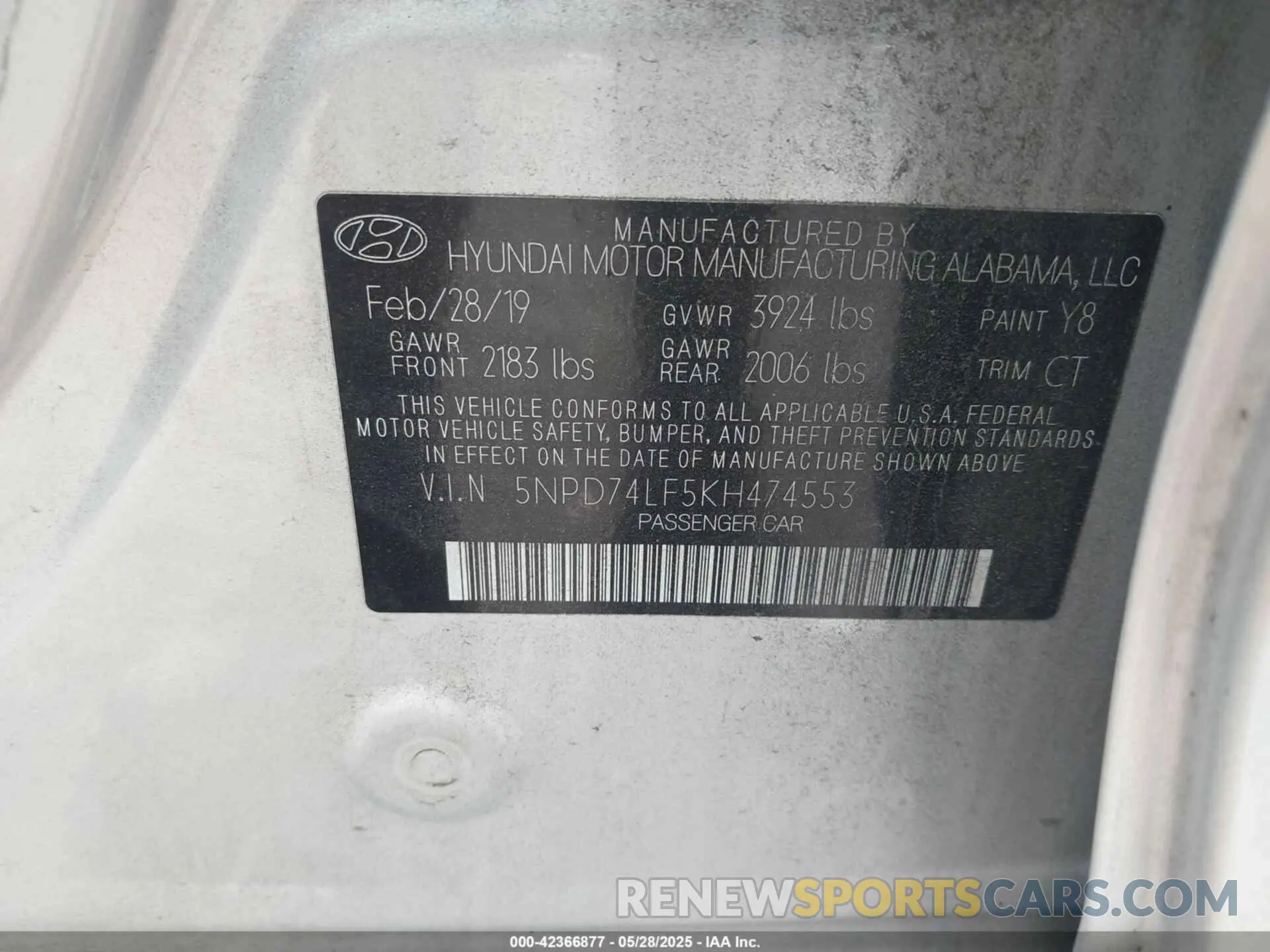 9 Photograph of a damaged car 5NPD74LF5KH474553 HYUNDAI ELANTRA 2019