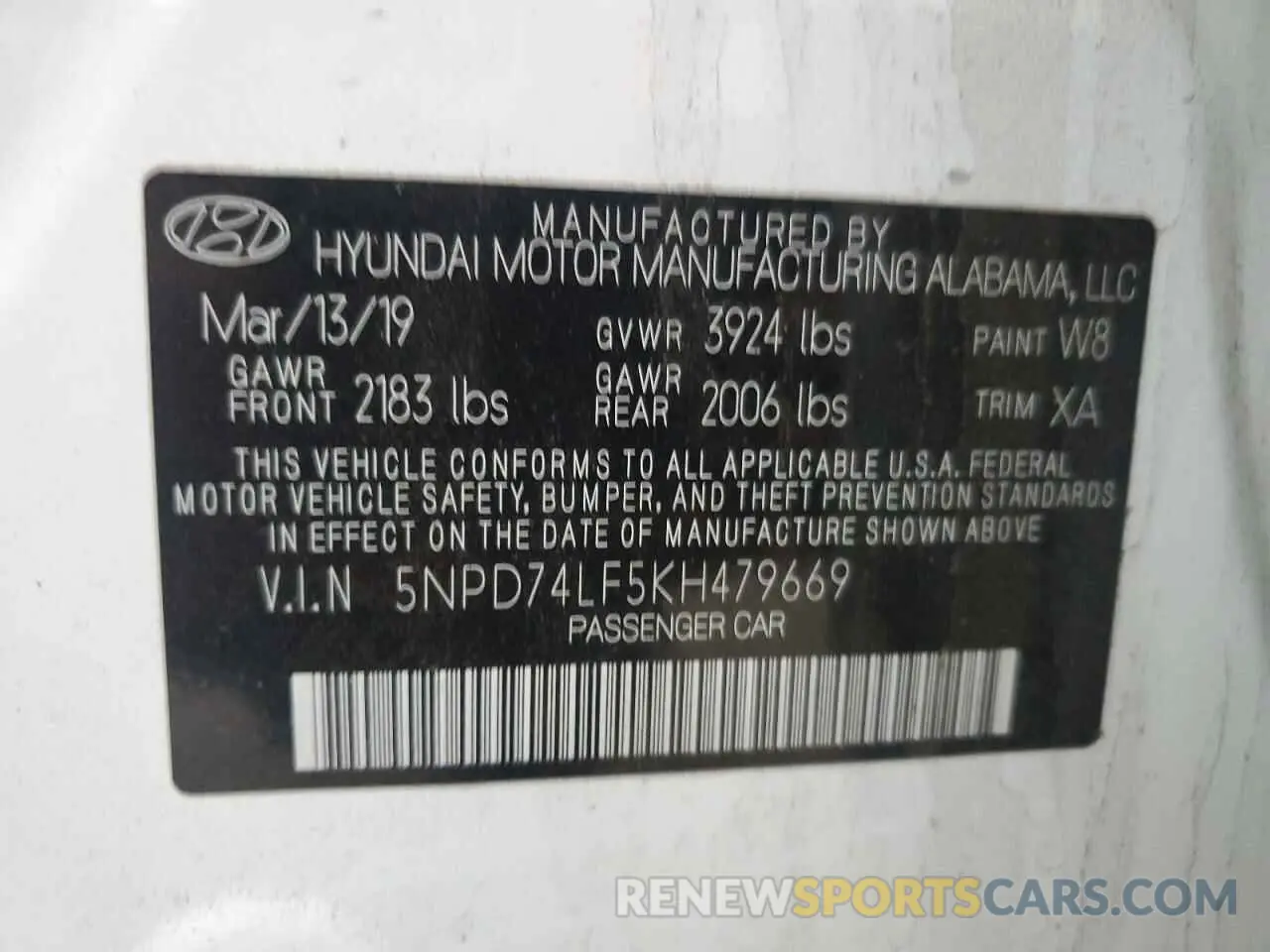 14 Photograph of a damaged car 5NPD74LF5KH479669 HYUNDAI ELANTRA 2019