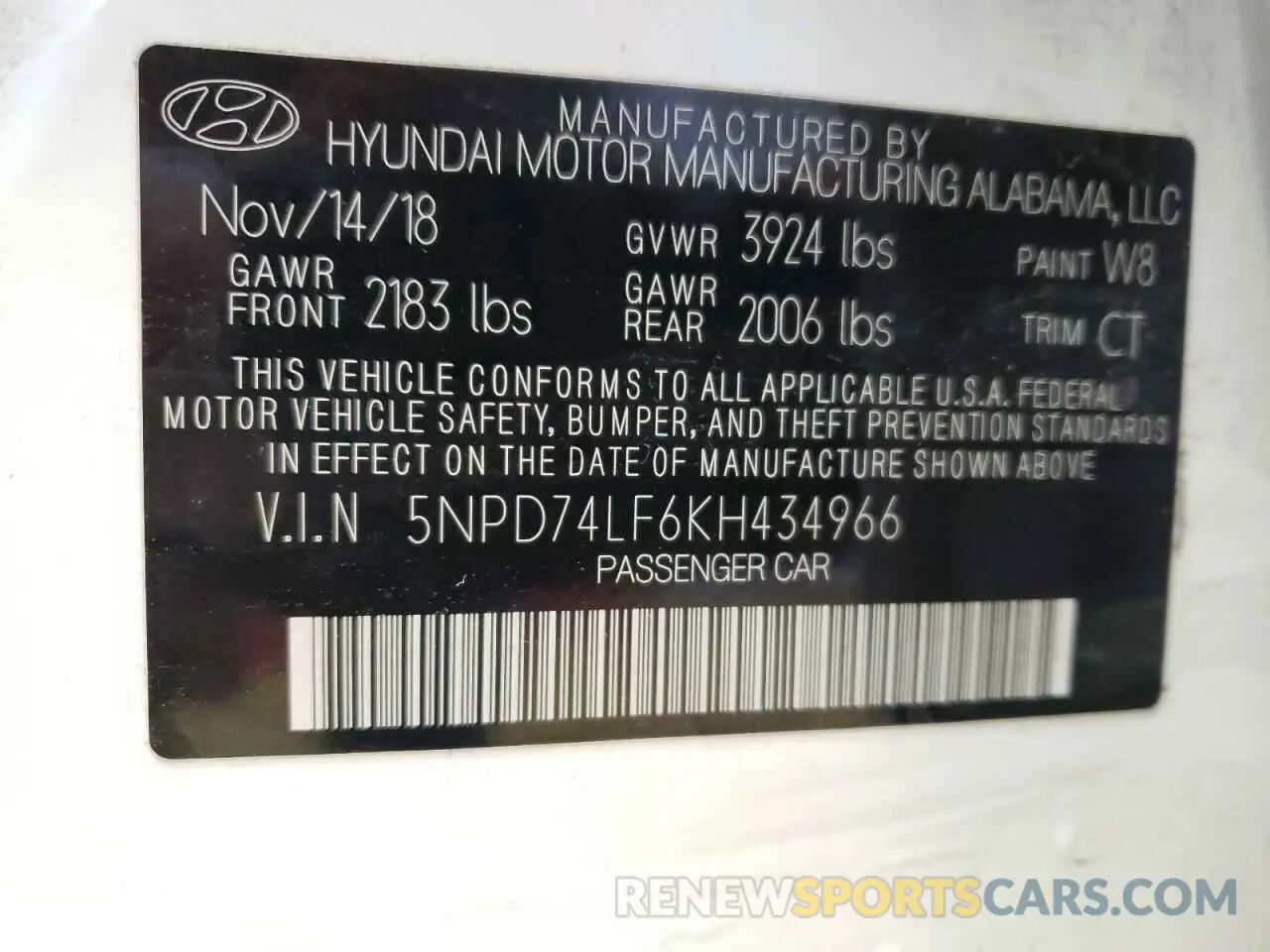 12 Photograph of a damaged car 5NPD74LF6KH434966 HYUNDAI ELANTRA 2019