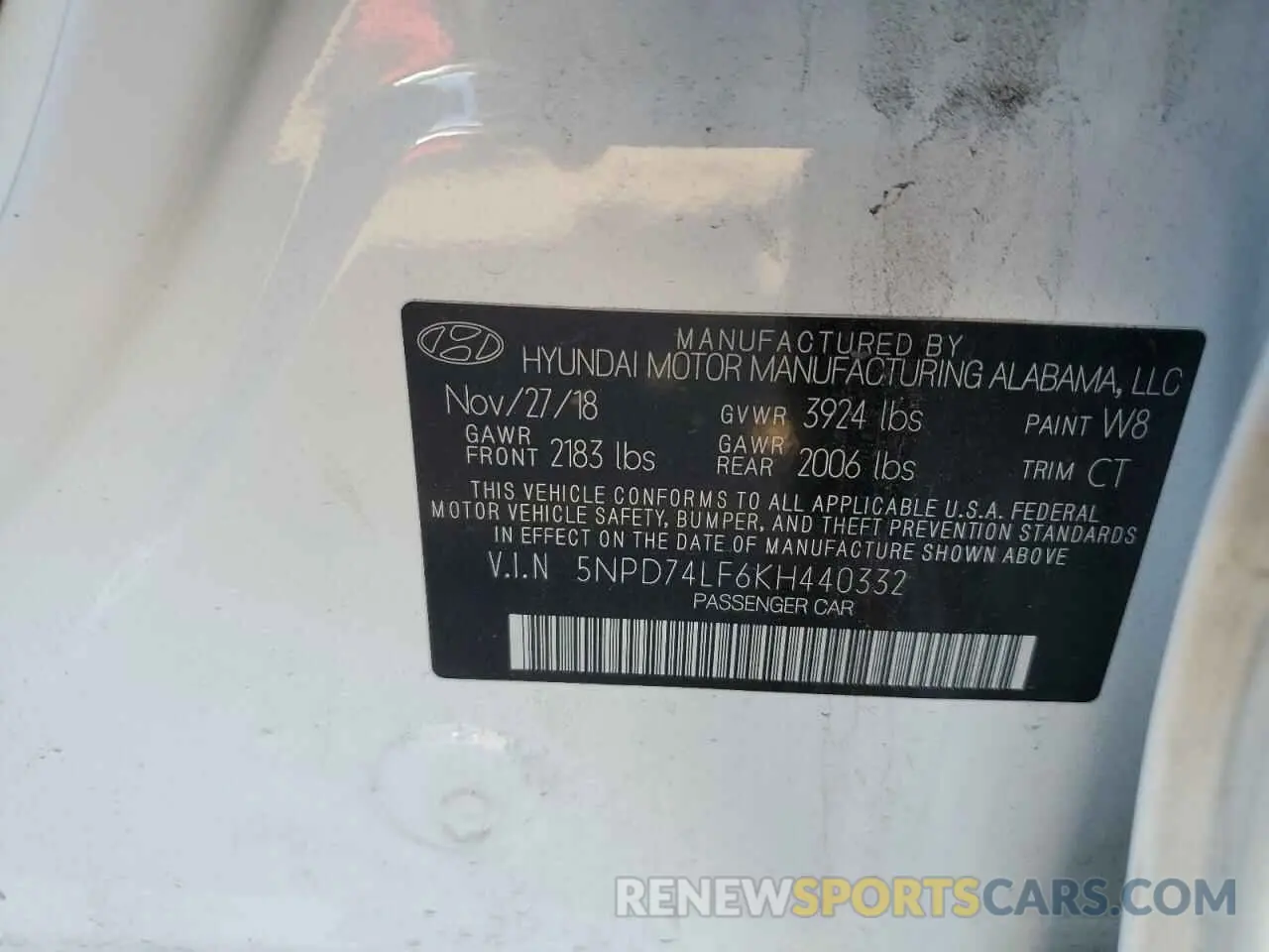 13 Photograph of a damaged car 5NPD74LF6KH440332 HYUNDAI ELANTRA 2019
