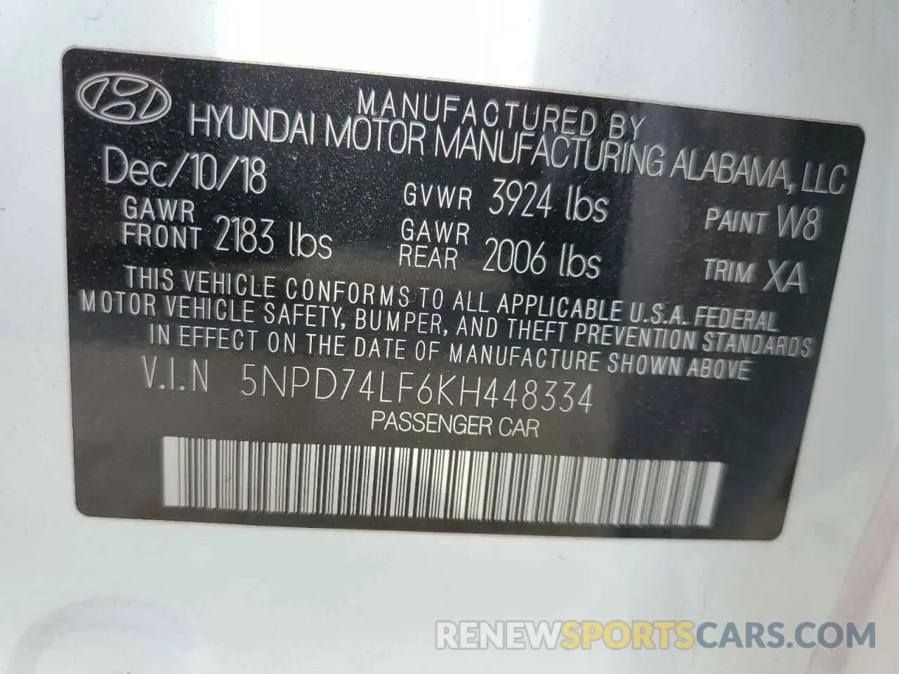 13 Photograph of a damaged car 5NPD74LF6KH448334 HYUNDAI ELANTRA 2019