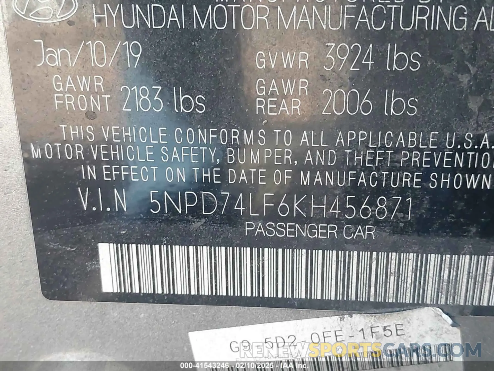 9 Photograph of a damaged car 5NPD74LF6KH456871 HYUNDAI ELANTRA 2019