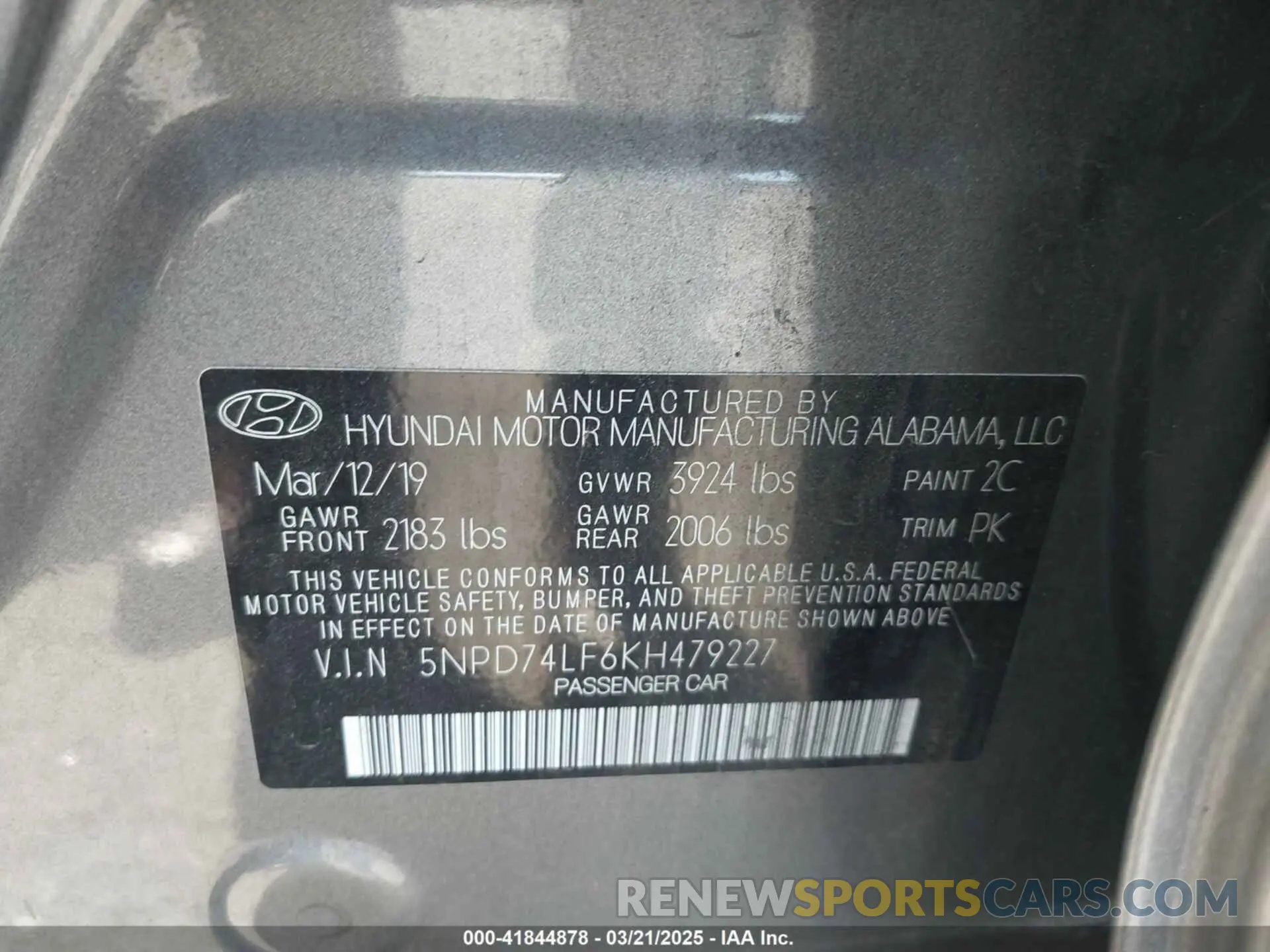 9 Photograph of a damaged car 5NPD74LF6KH479227 HYUNDAI ELANTRA 2019