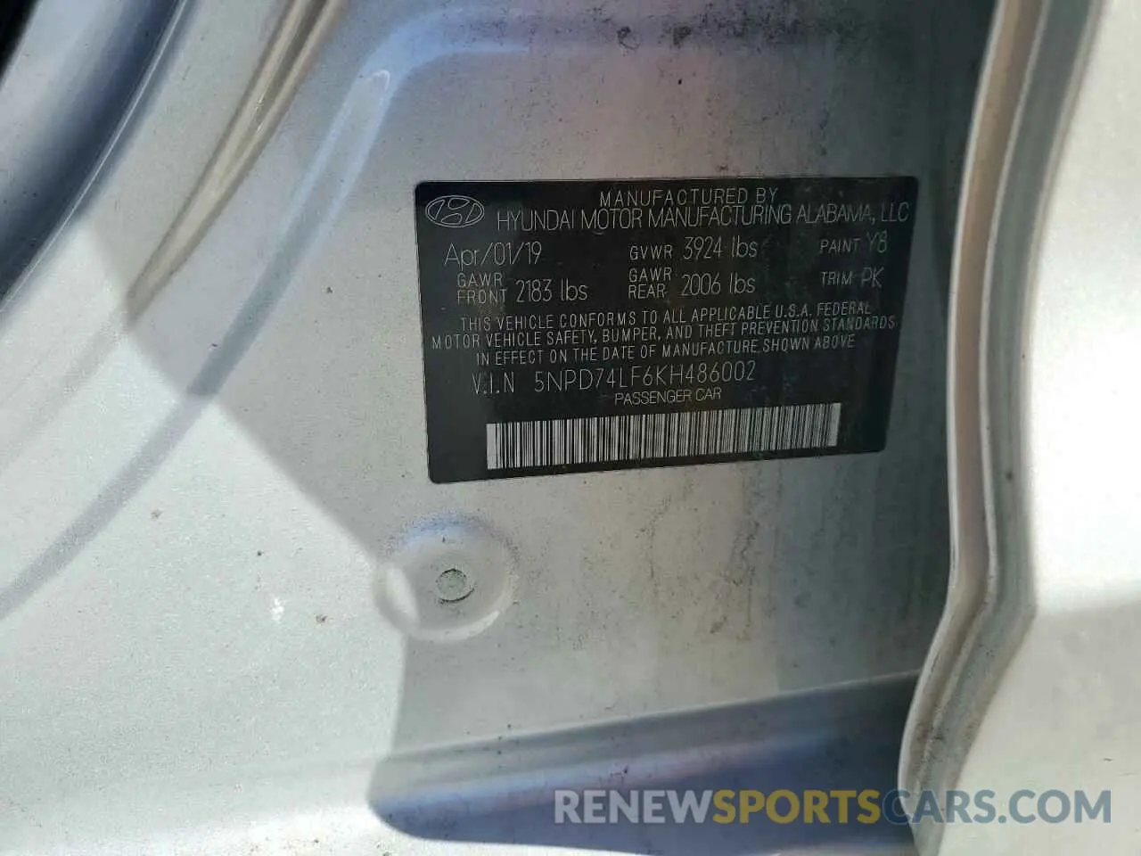 12 Photograph of a damaged car 5NPD74LF6KH486002 HYUNDAI ELANTRA 2019