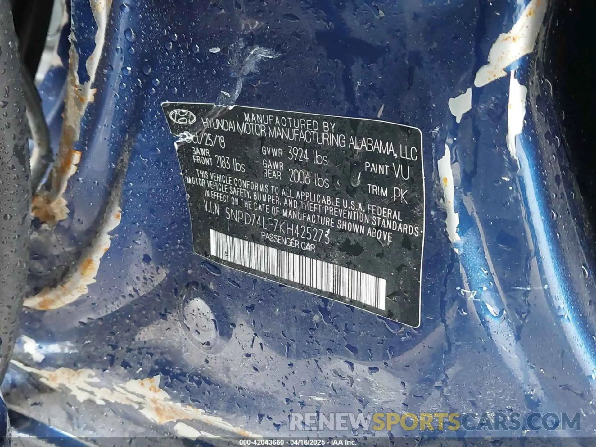 9 Photograph of a damaged car 5NPD74LF7KH425273 HYUNDAI ELANTRA 2019