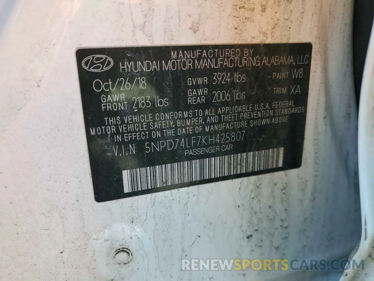 12 Photograph of a damaged car 5NPD74LF7KH425807 HYUNDAI ELANTRA 2019