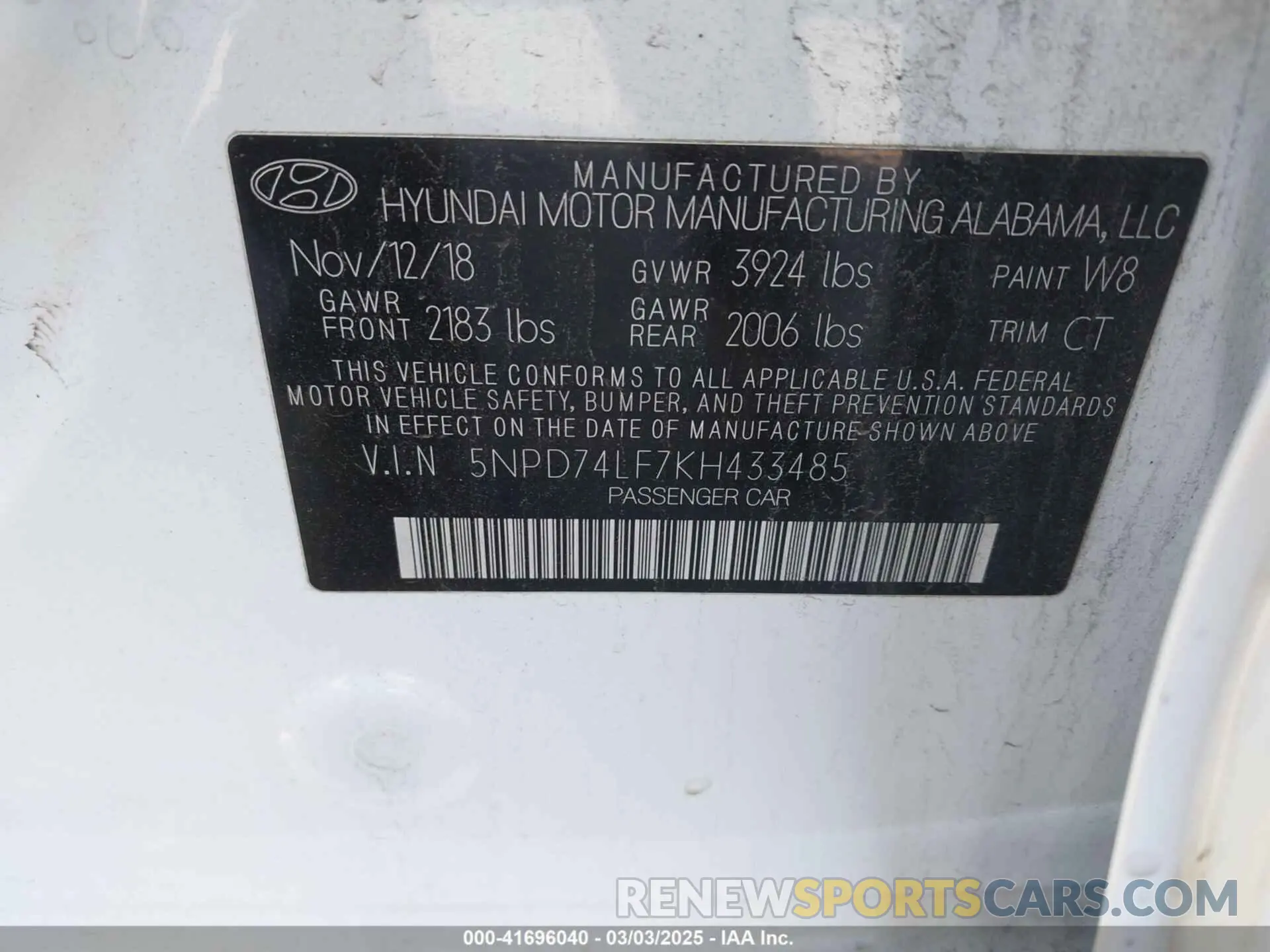 9 Photograph of a damaged car 5NPD74LF7KH433485 HYUNDAI ELANTRA 2019