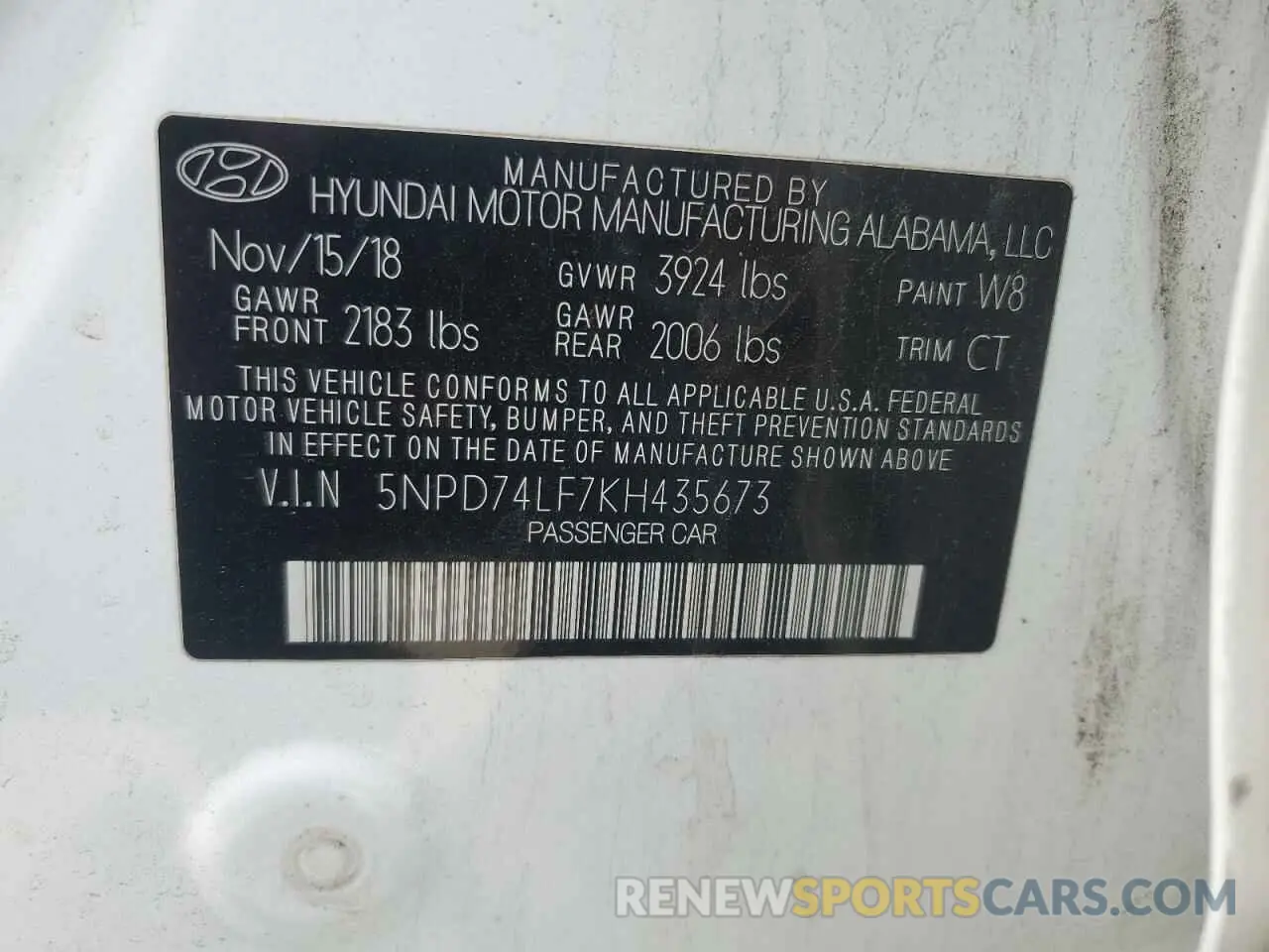12 Photograph of a damaged car 5NPD74LF7KH435673 HYUNDAI ELANTRA 2019